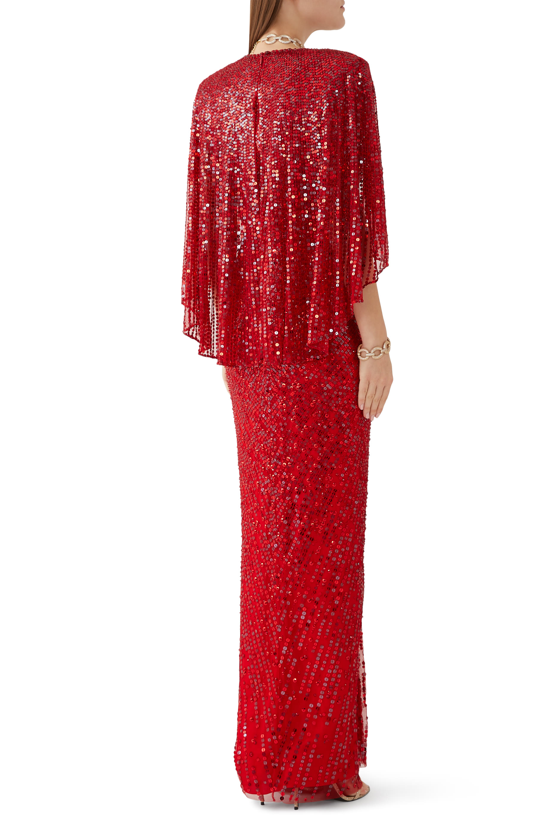 Loire V Neck Cape Sleeve Embellished Gown