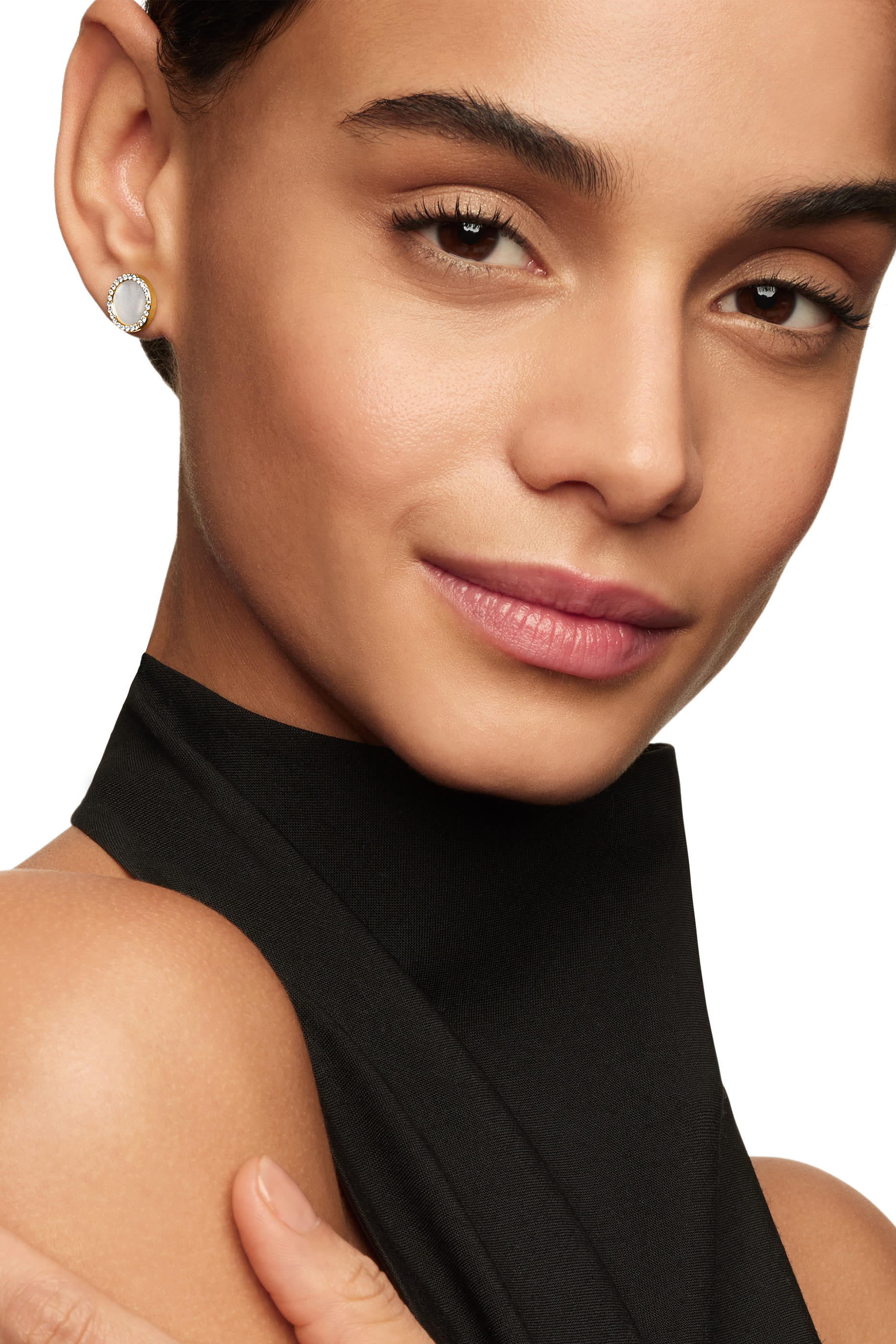 Elements Stud Earrings, 18K Yellow Gold With Mother of Pearl And Diamonds