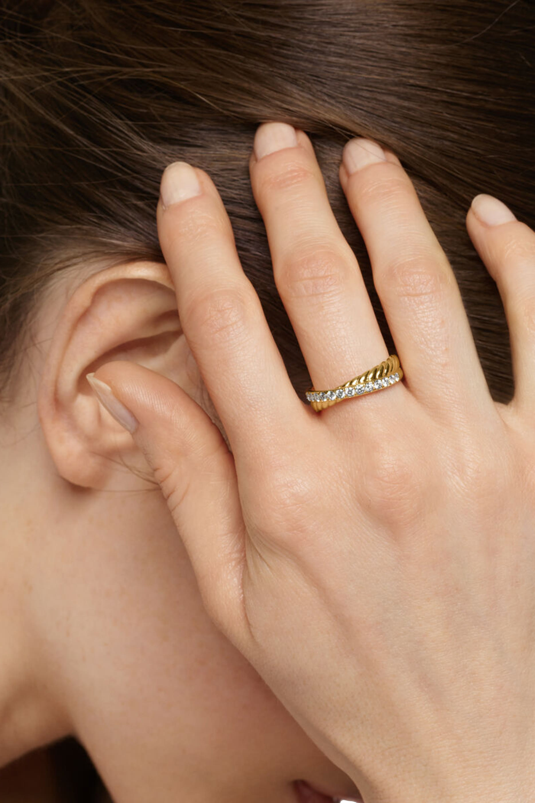 Crossover Two Row Ring, 18K Yellow Gold & Diamonds