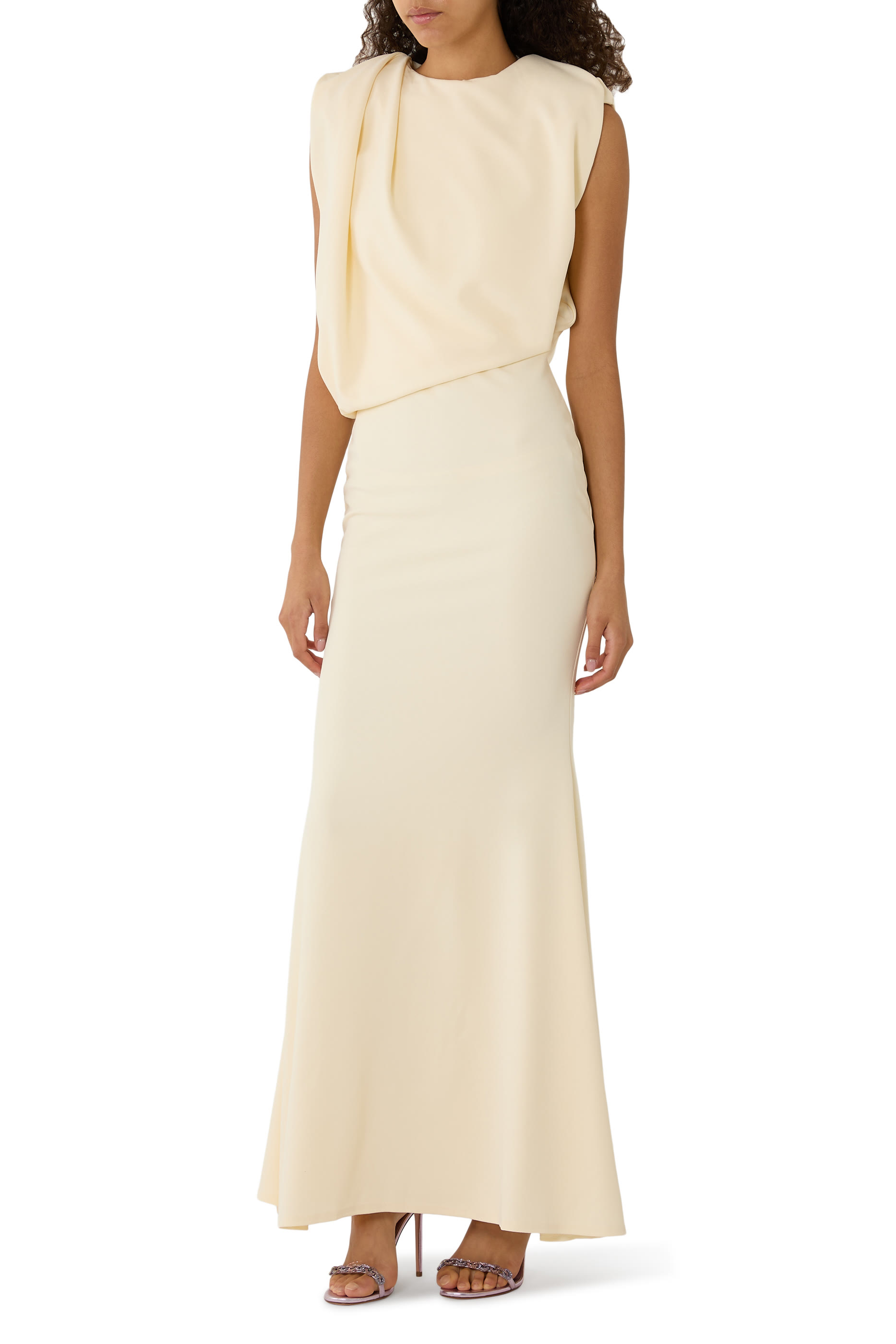 High-Neck Maxi Dress with Draping Detail