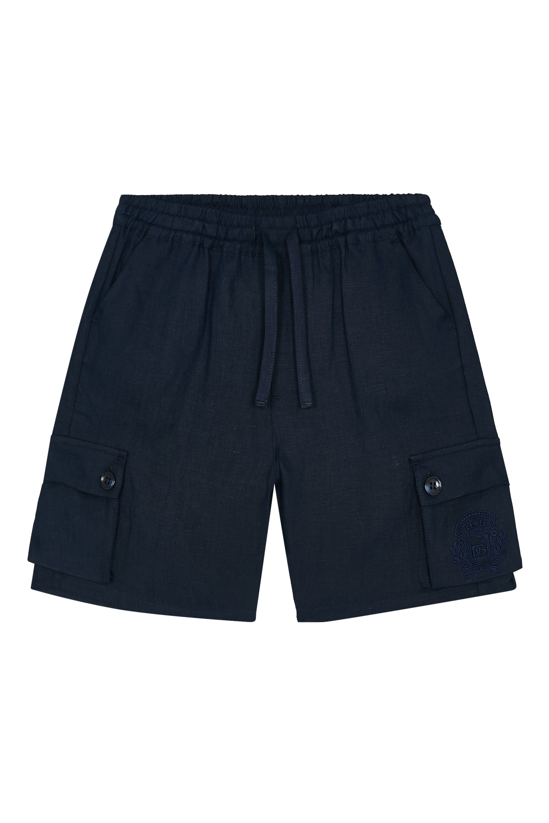 Kids Linen Bermuda Shorts with Crest Embroidery