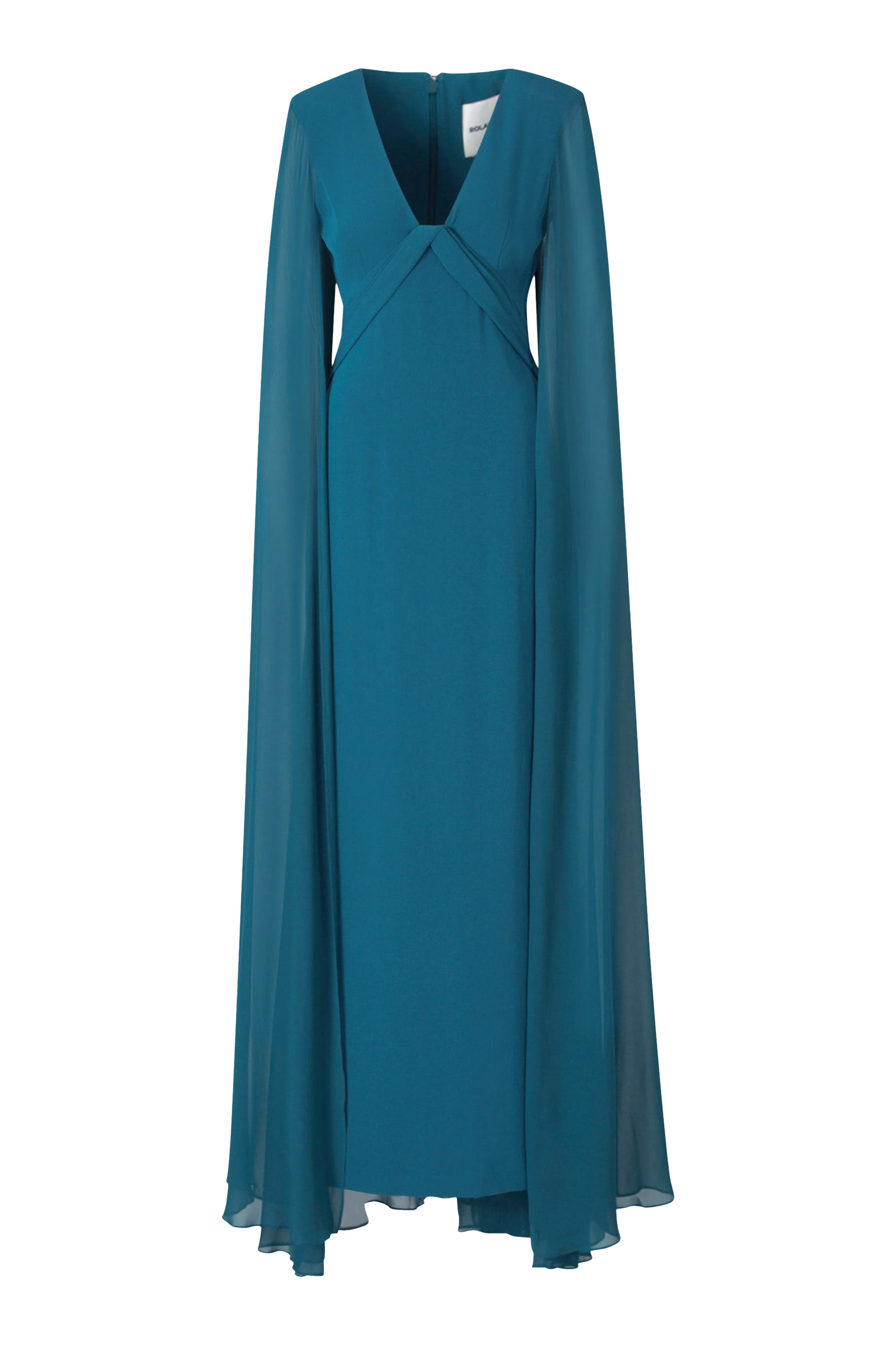 Cape Sleeve Satin Crepe Gown 