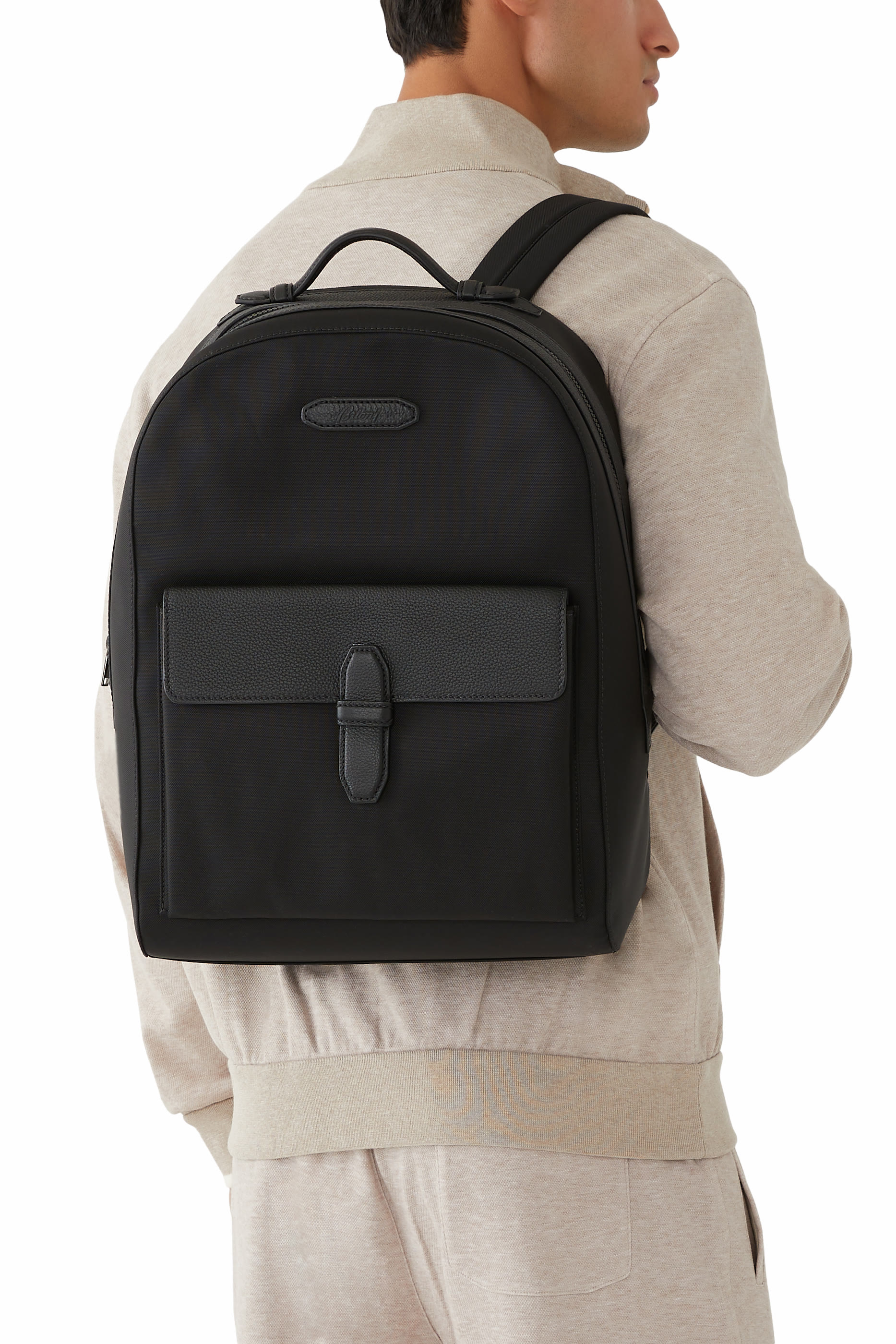 Nylon and Grained Leather Backpack