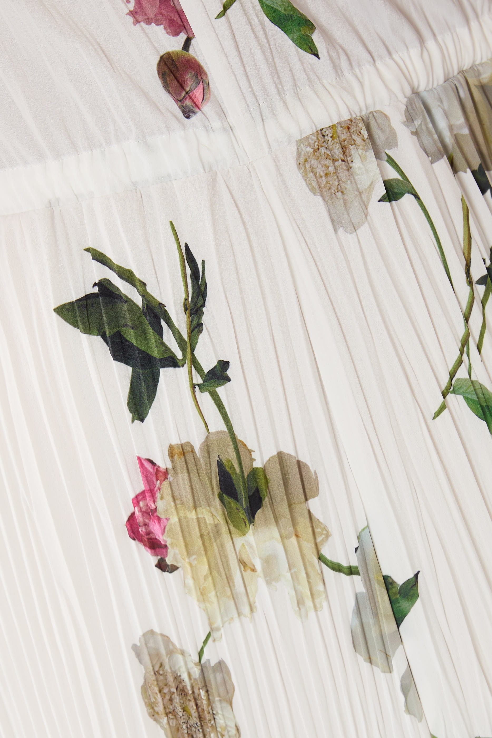 Wilted Peony Pleated V-Neck Dress