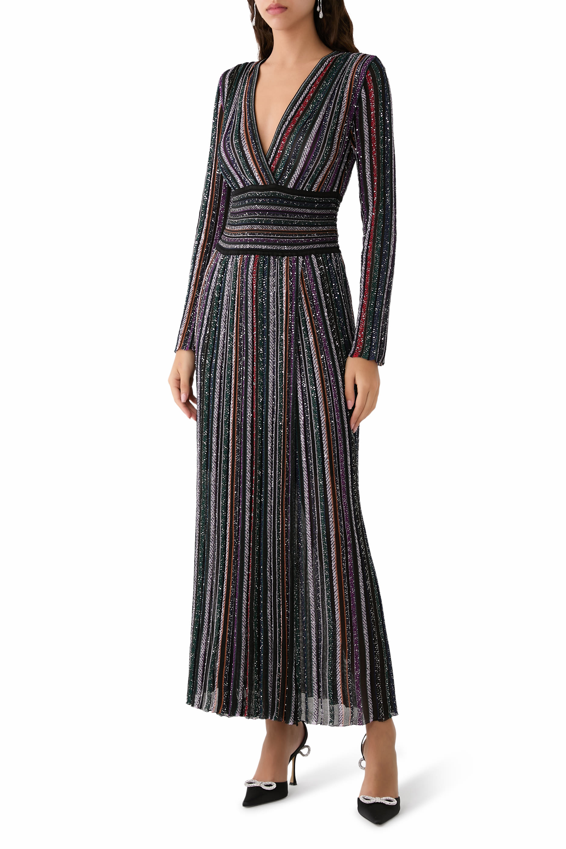Striped Sequins Knitted Maxi Dress