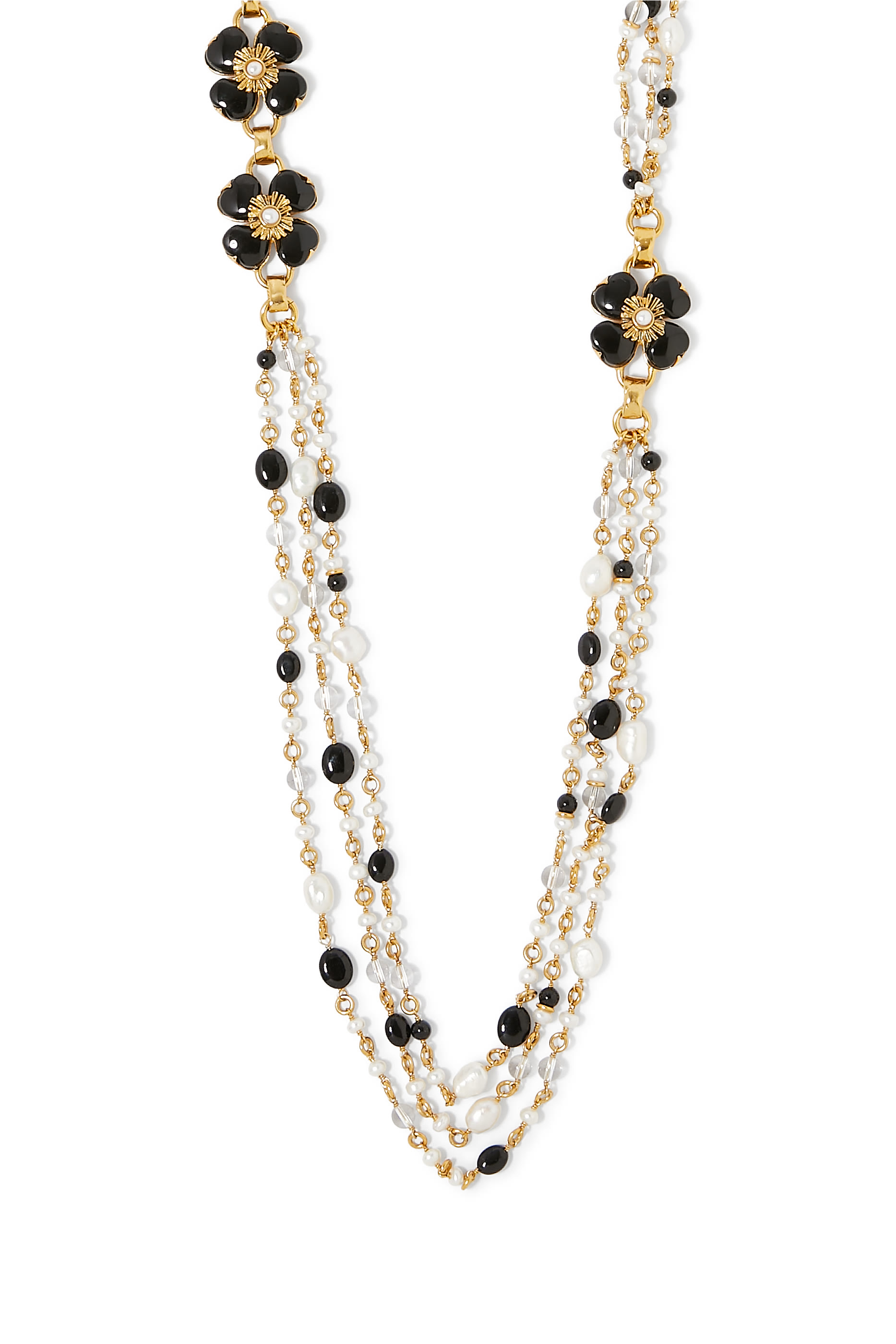 Trefle Long Necklace, 24k Gold-Plated Natural Rock Crystal