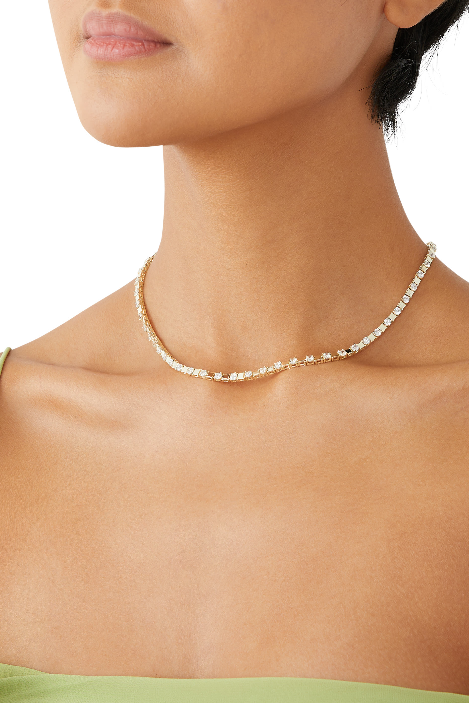 Round Necklace, Gold-Plated Brass & Cubic Zirconia