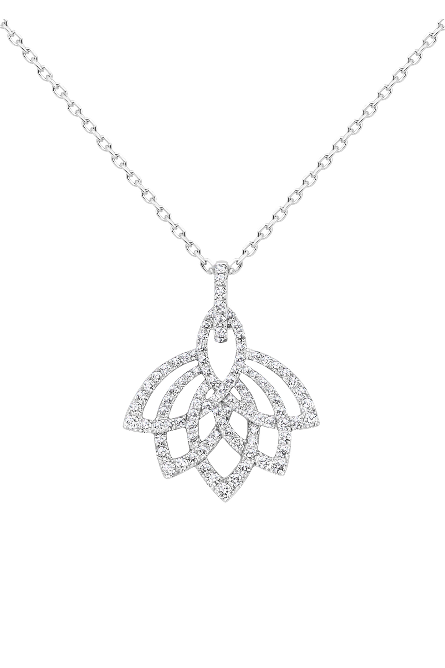 Lotus Blossom Pendant Necklace, 18K White Gold & Diamonds