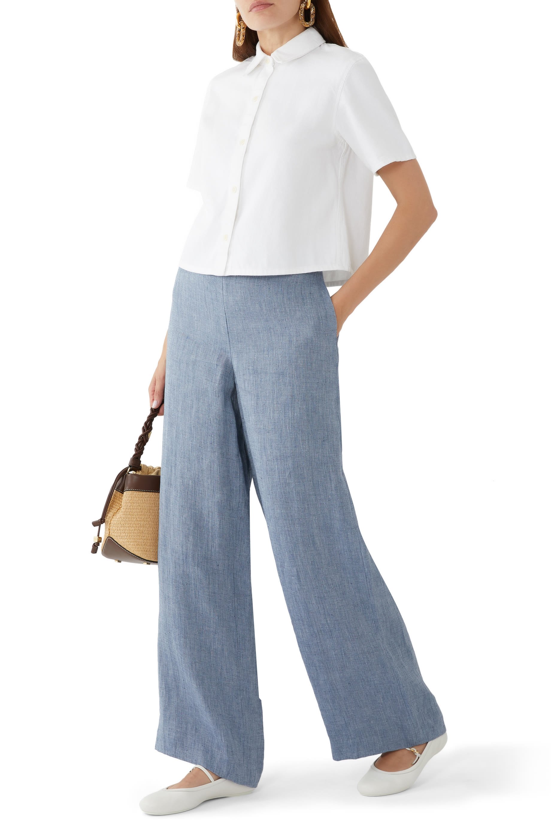Draped Hemp Drawstring Wide-Leg Pants