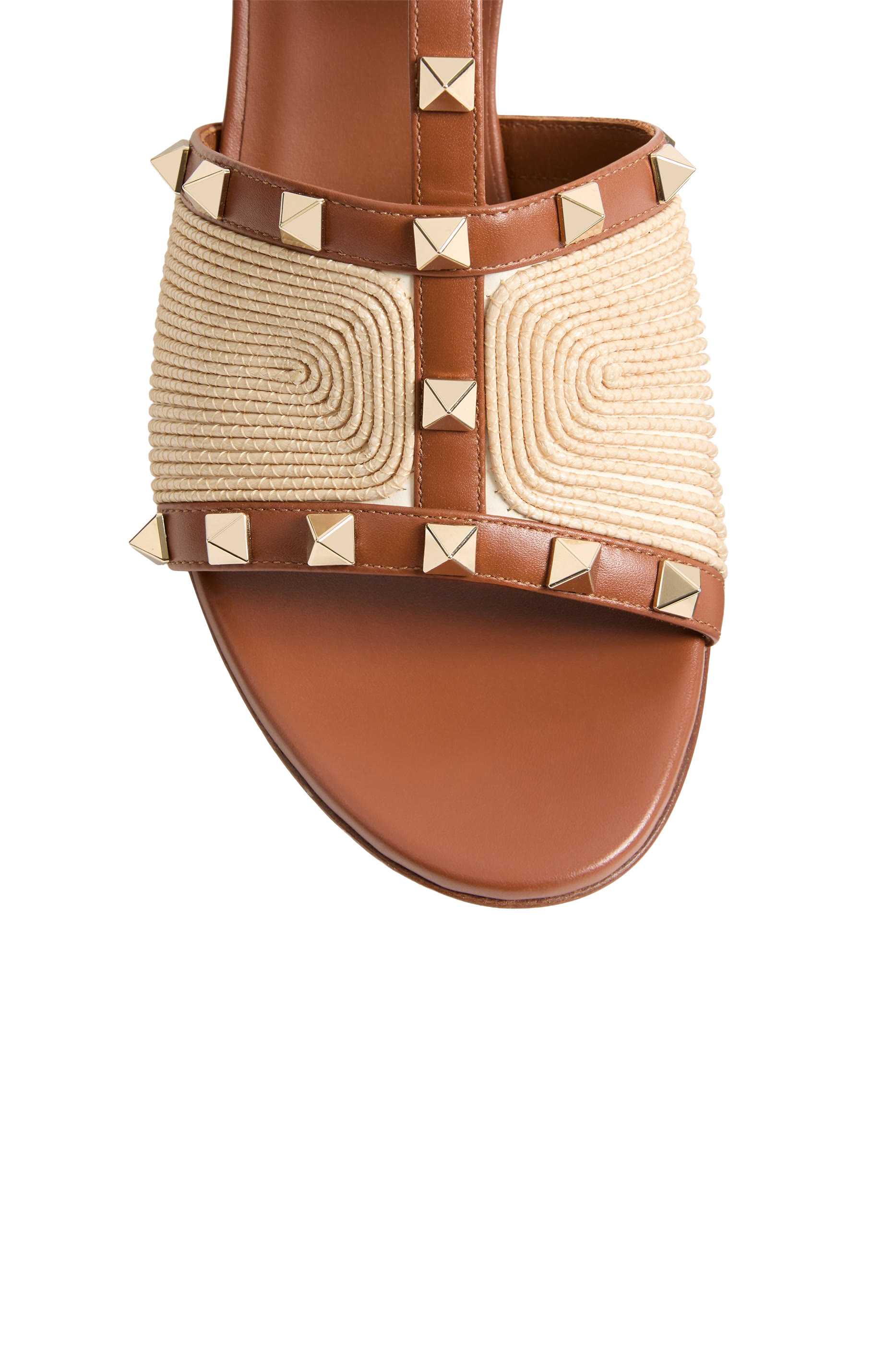 Rockstud 60 Slide Sandals in Calfskin with Cornely Embroidery