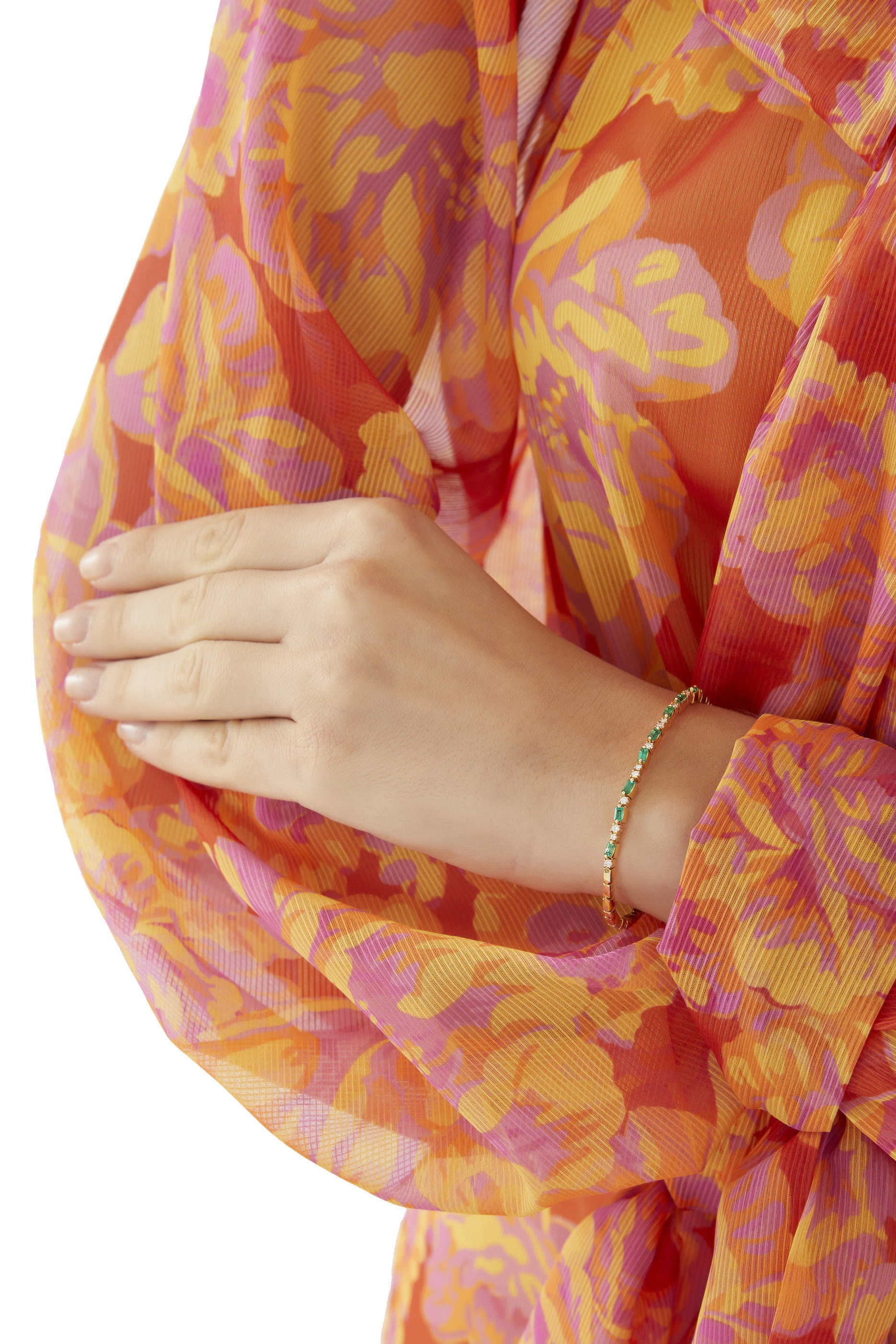 Uneven Bracelet, 18k Gold with Emeralds & Diamonds