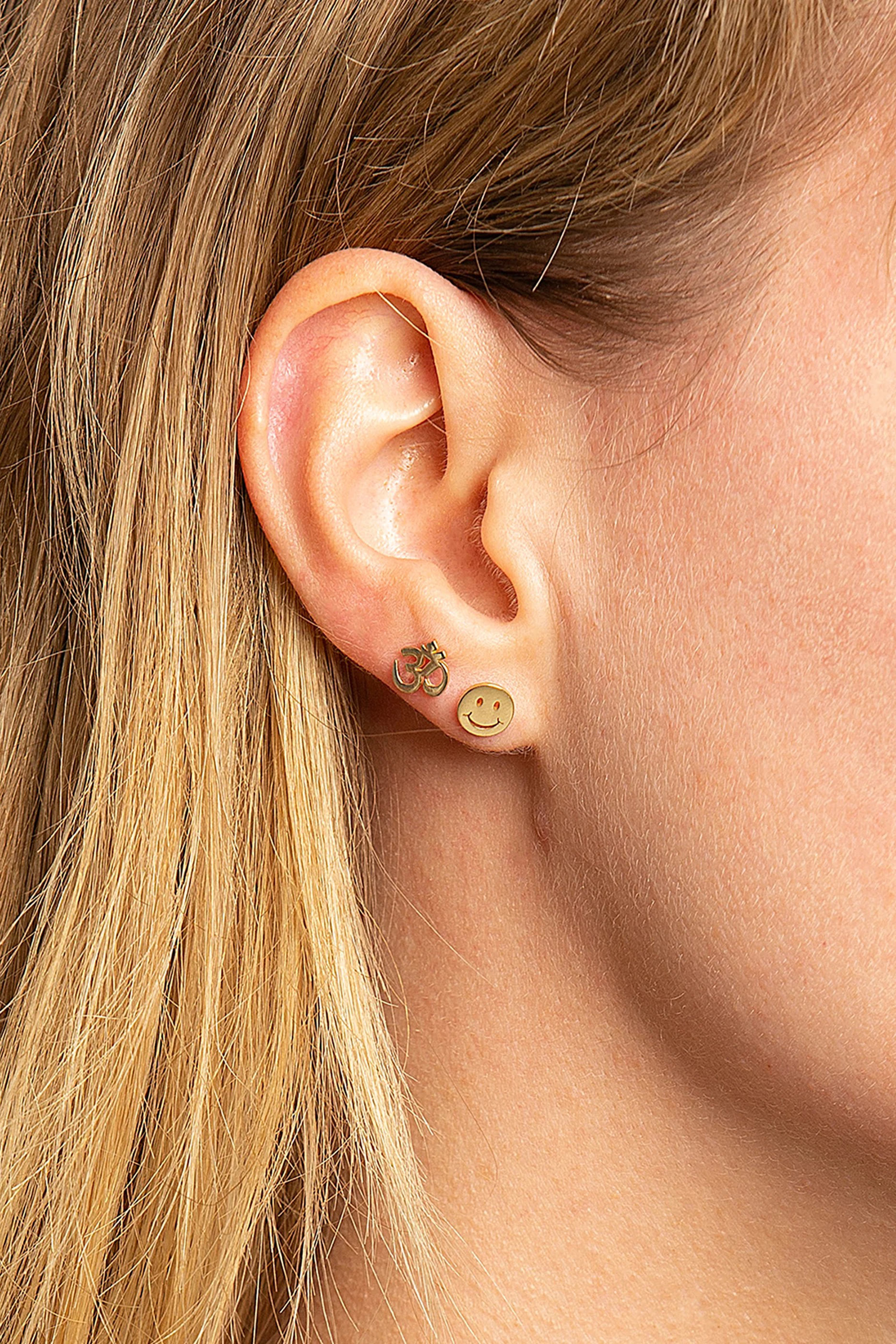 Happy Face Single Stud Earring, 14k Yellow Gold & Diamond