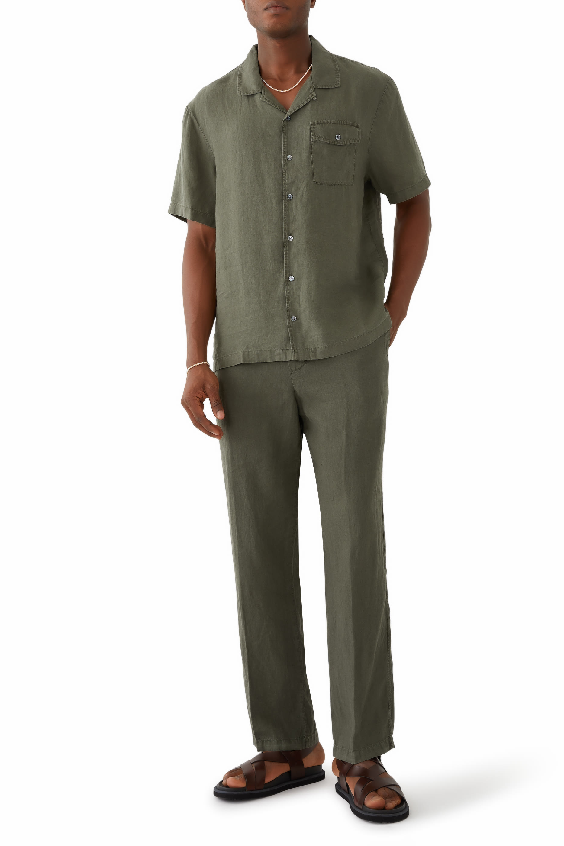 Linen Short Sleeves Pocket Shirt