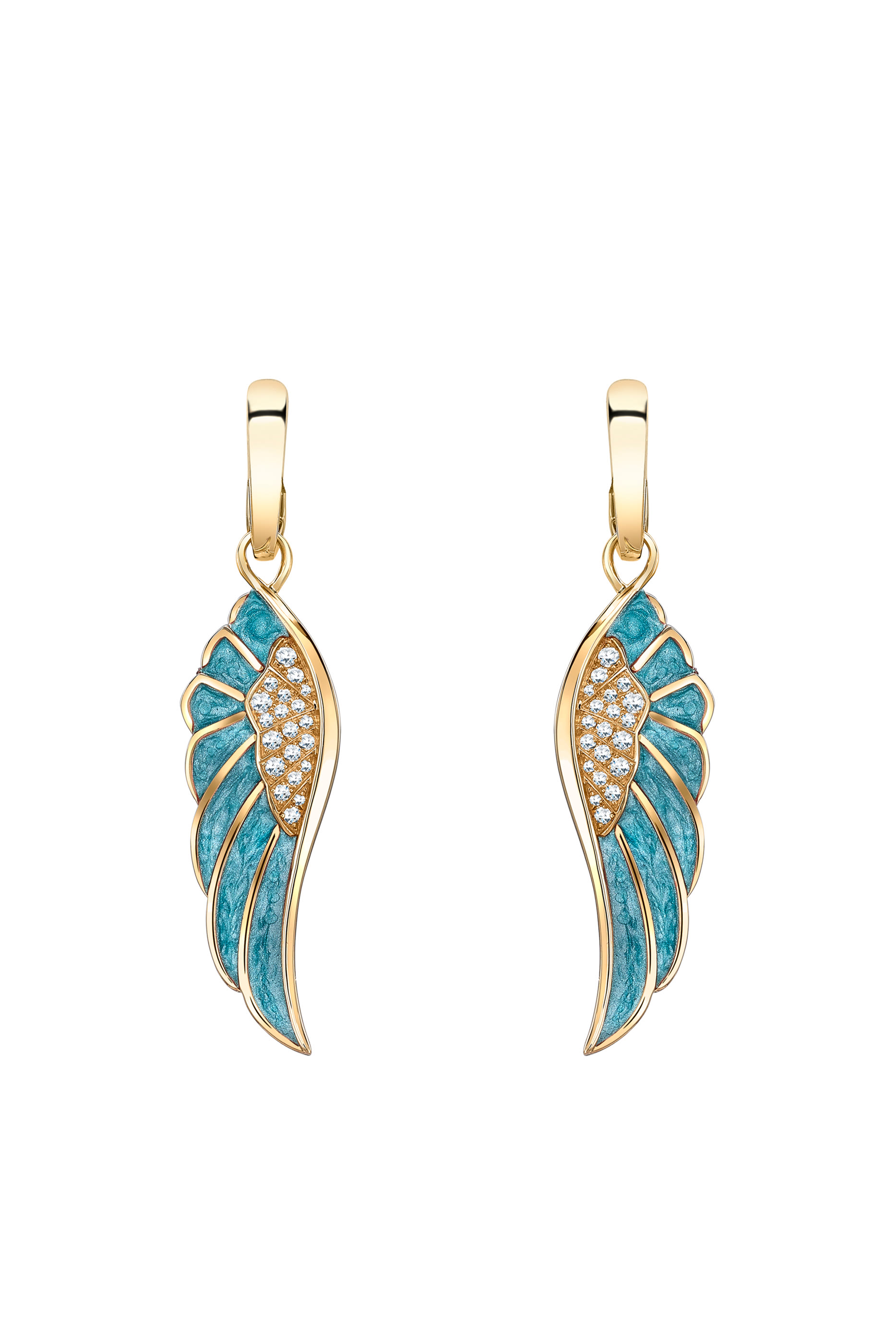 Wings Reflection Summer Earrings, 18K Yellow Gold with Diamonds & Enamel