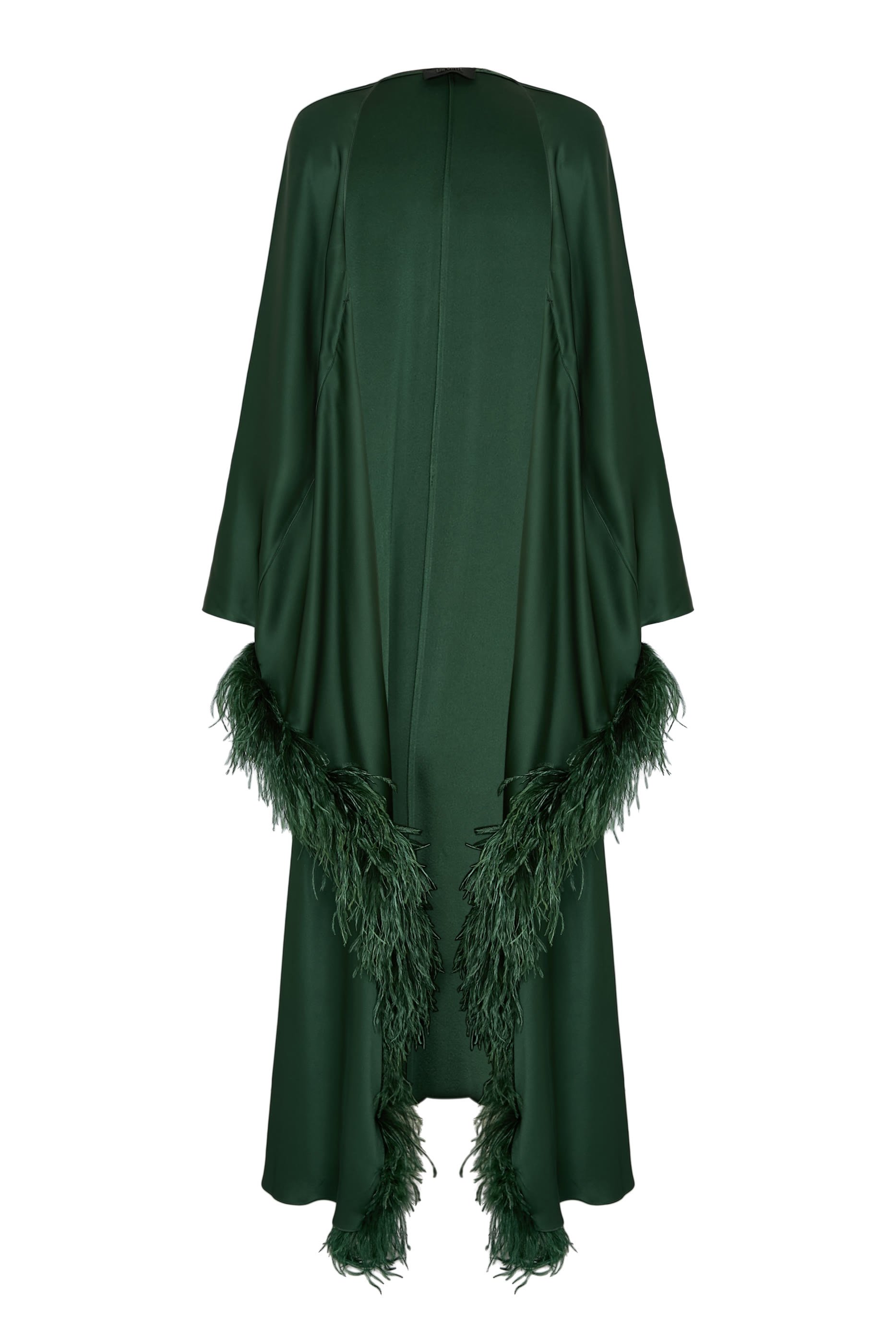 Feather Trim Long Sleeves Satin Caftan