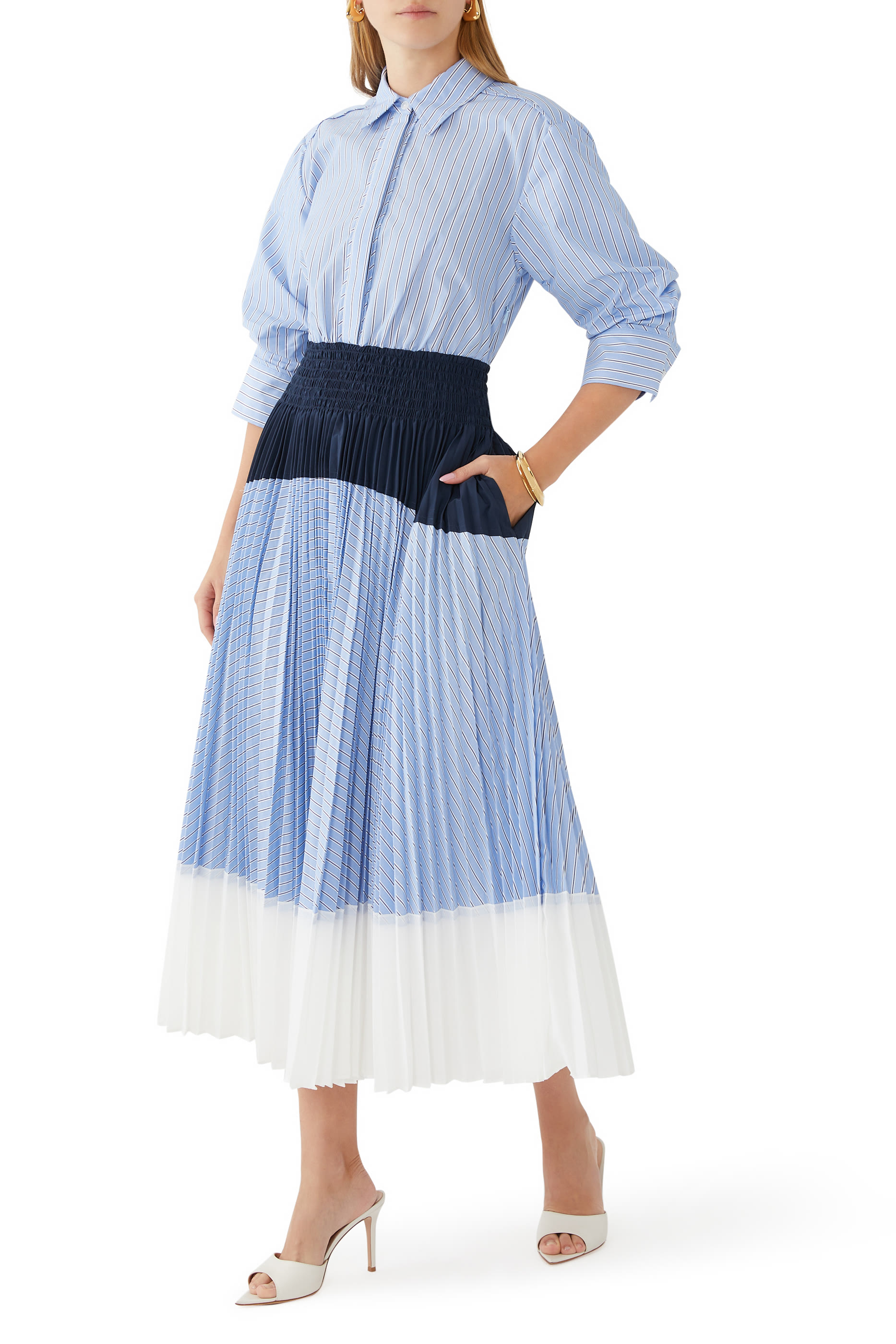 Jenella Pleated Combo Midi Dress