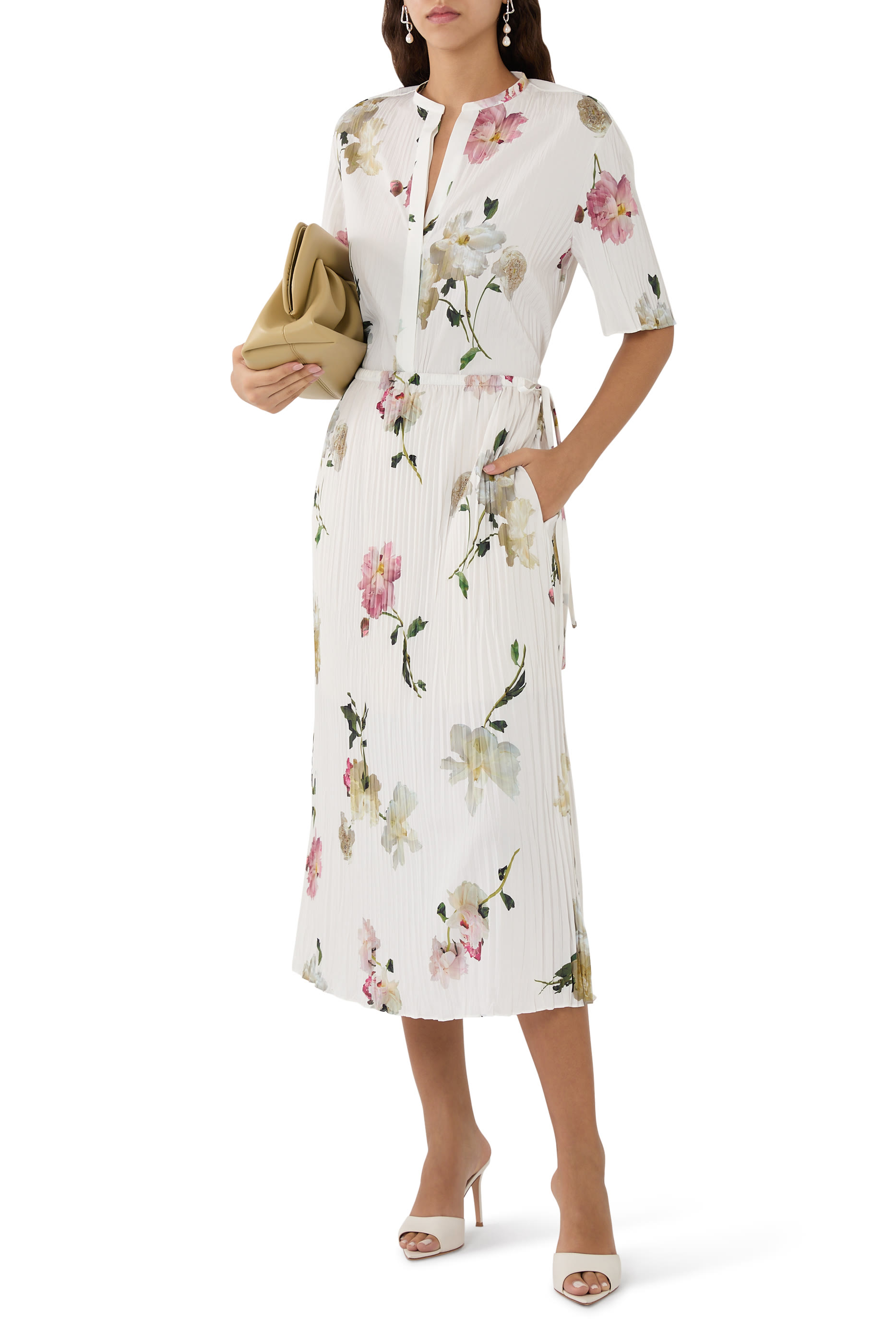 Wilted Peony Pleated Side Tie Skirt