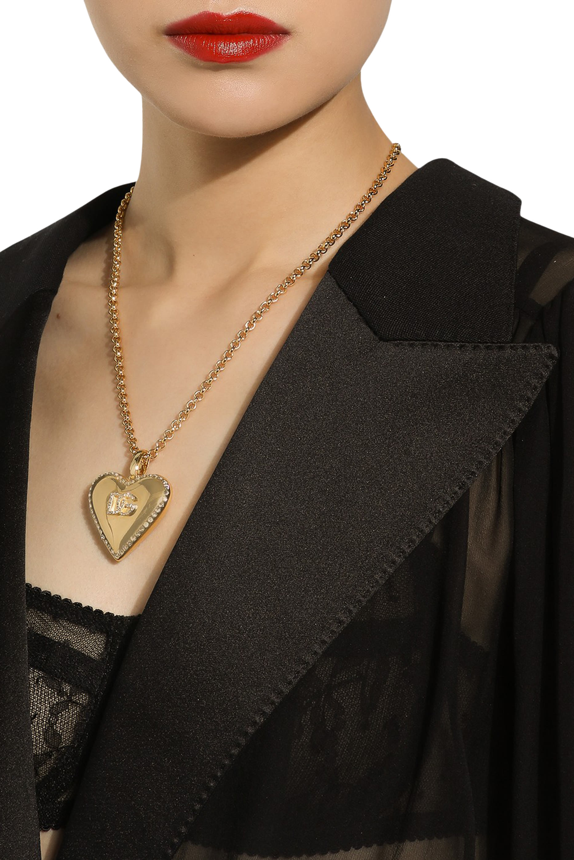 DG Logo Heart Pendant & Rhinestone-Detailed Necklace