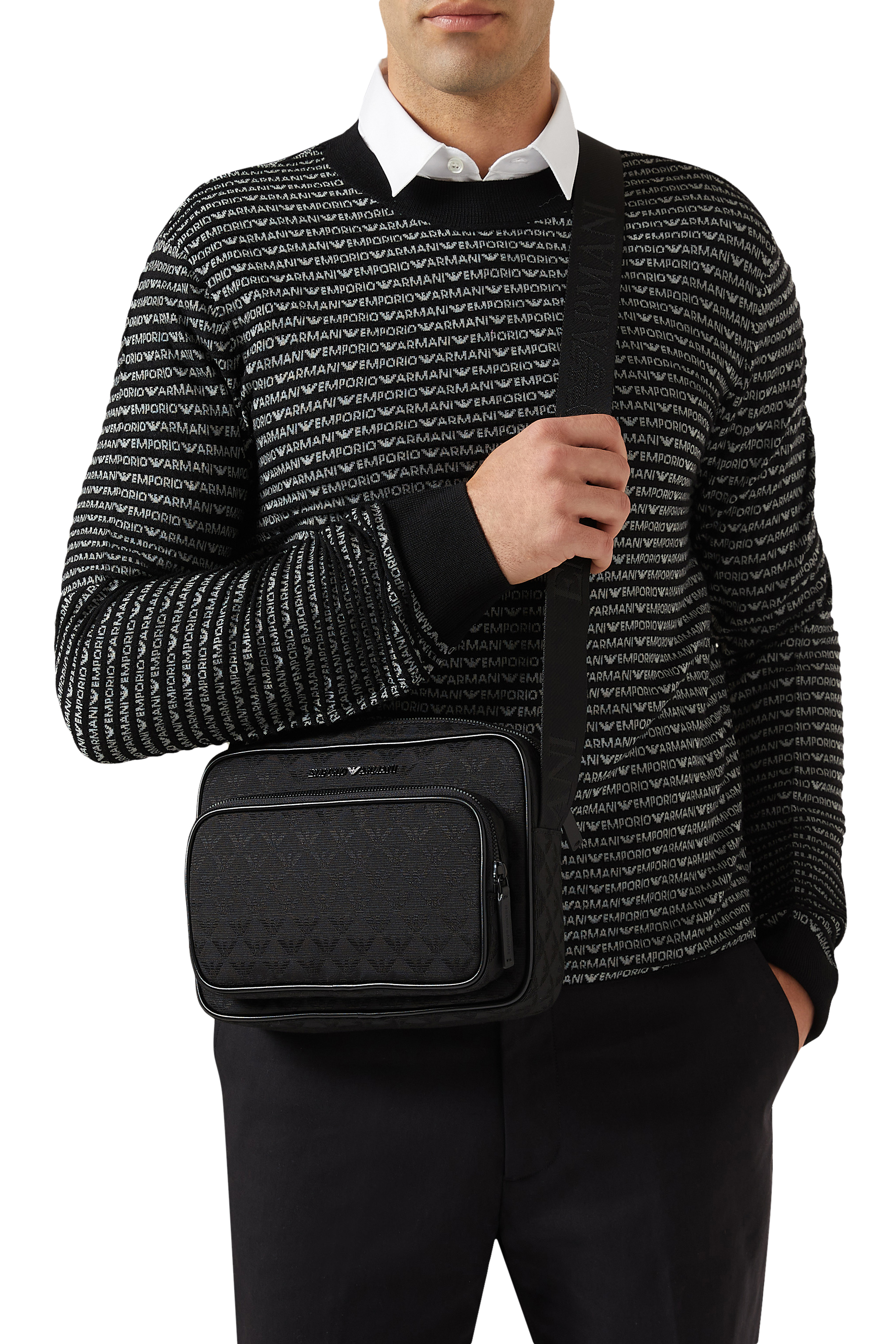 Nylon Shoulder Bag With All-Over Jacquard Eagle