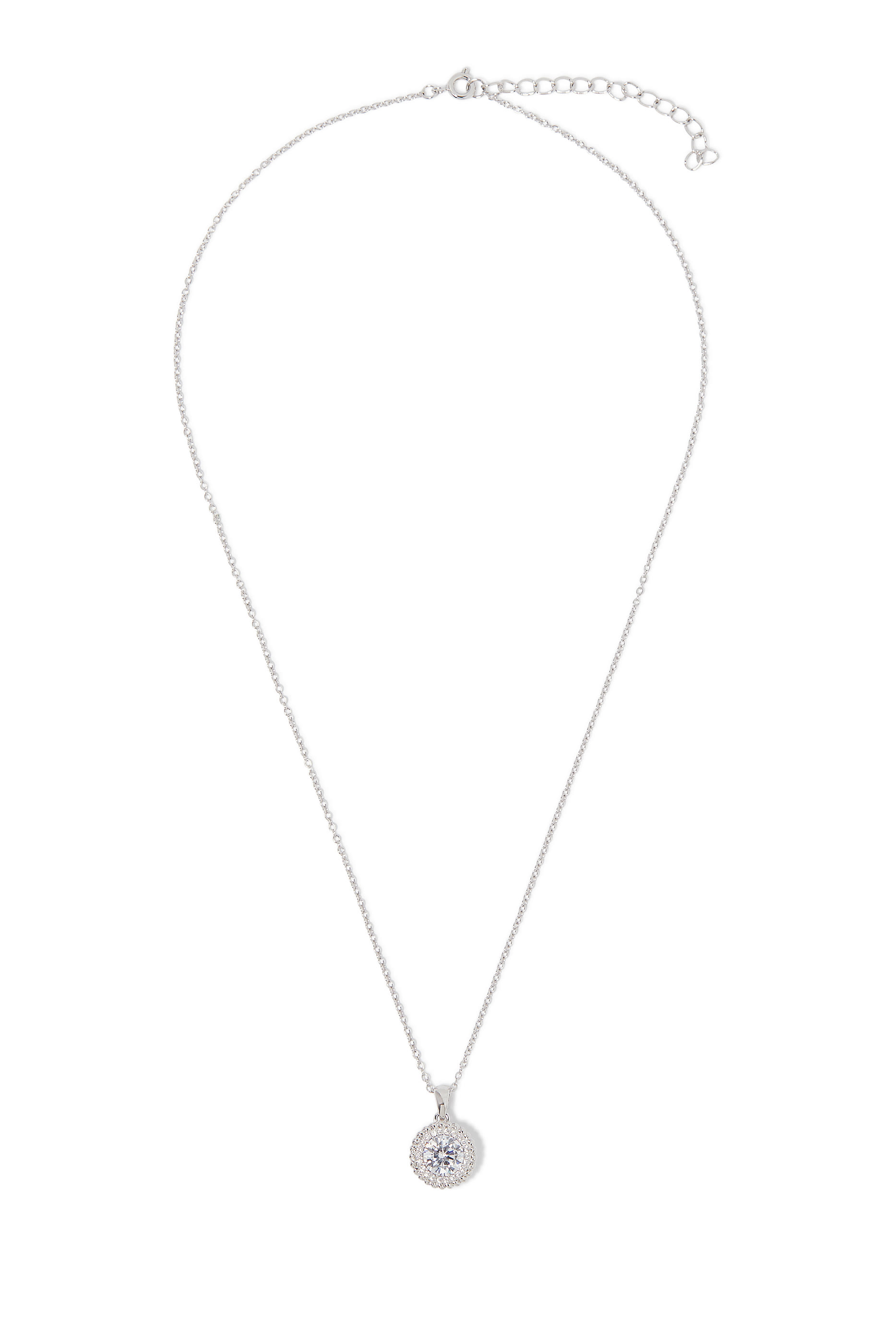  Round Pendant Necklace, Rhodium Plated Brass & Cubic Zirconia