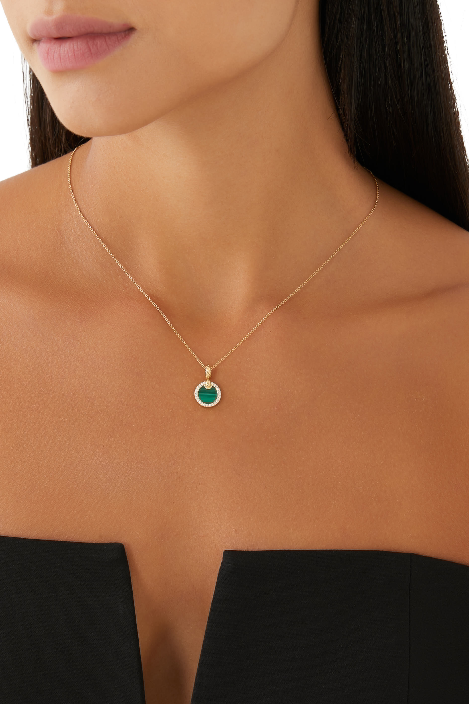 Petite Elements Pendant Necklace, 18K Yellow Gold, Malachite & Diamonds
