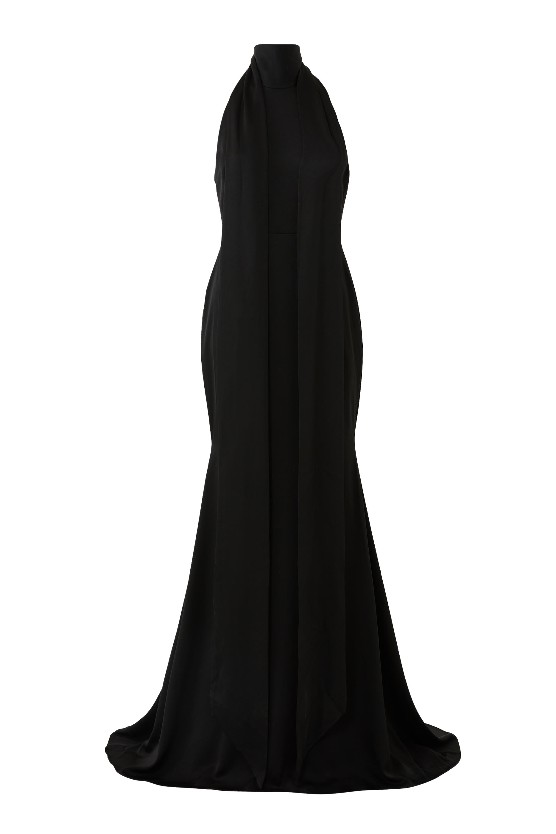 Halter Satin Crepe Scarf Gown