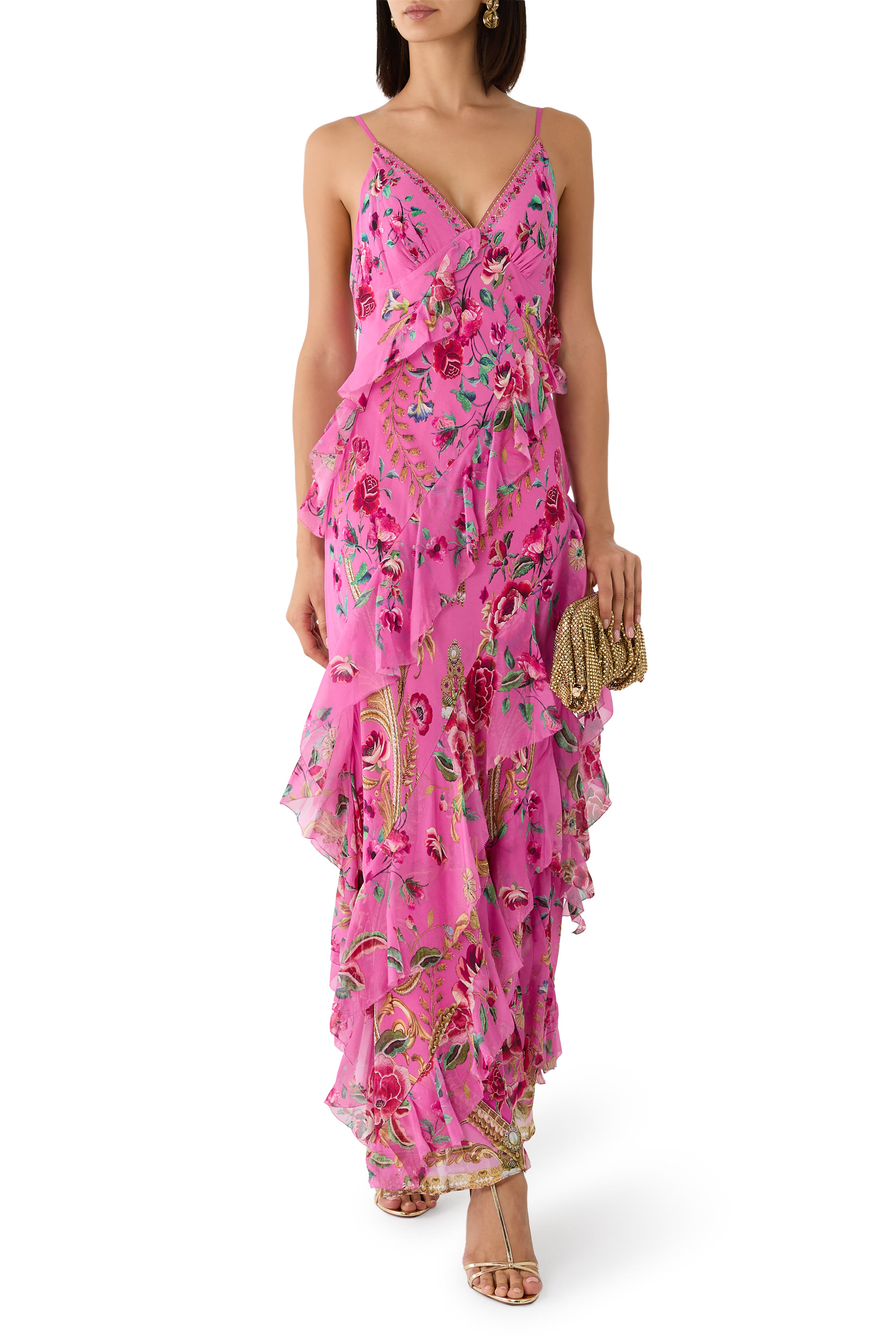 Asymmetrical Ruffle Slip Dress