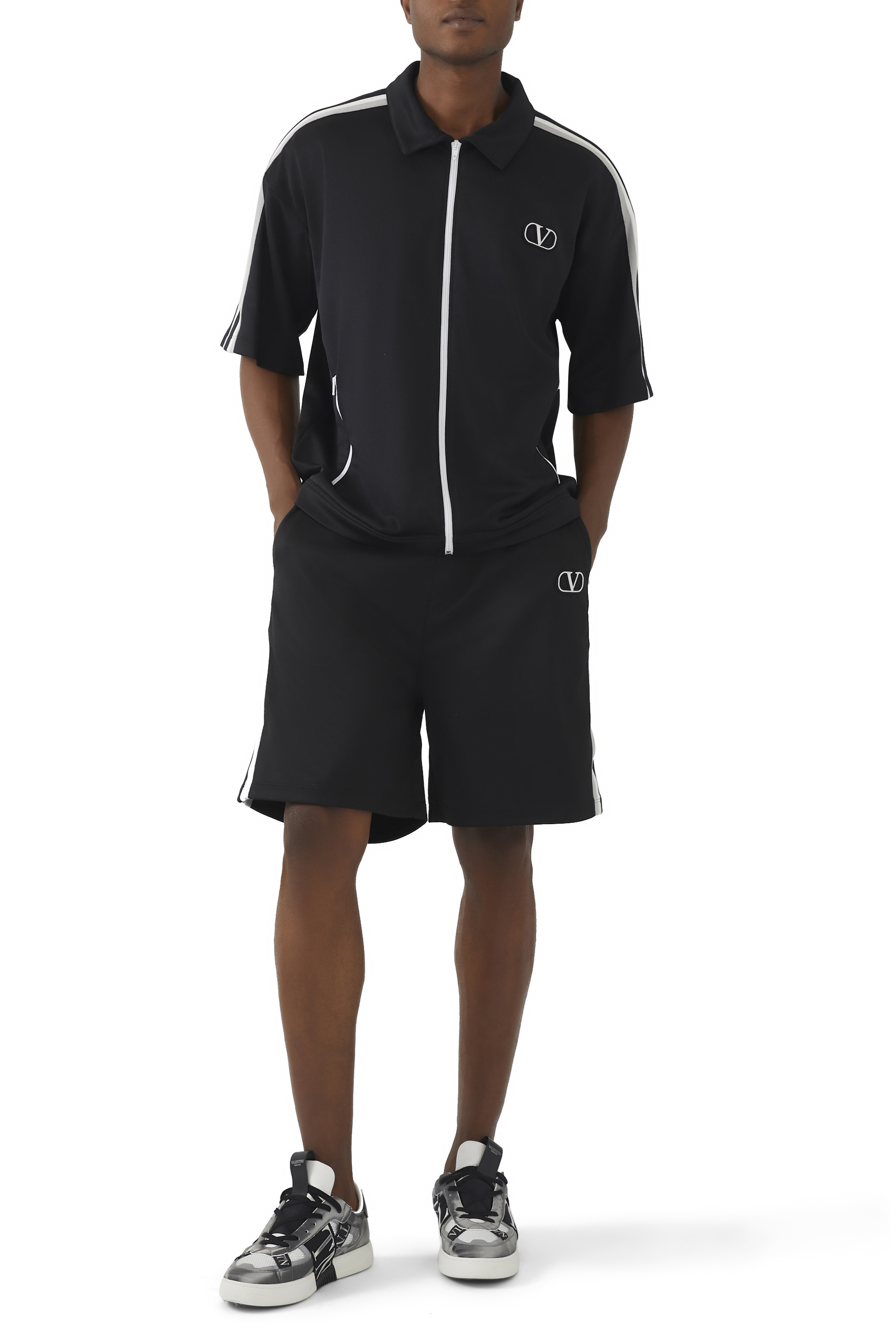 Valentino Garavani VLogo Short Sleeve Zip-Up Polo
