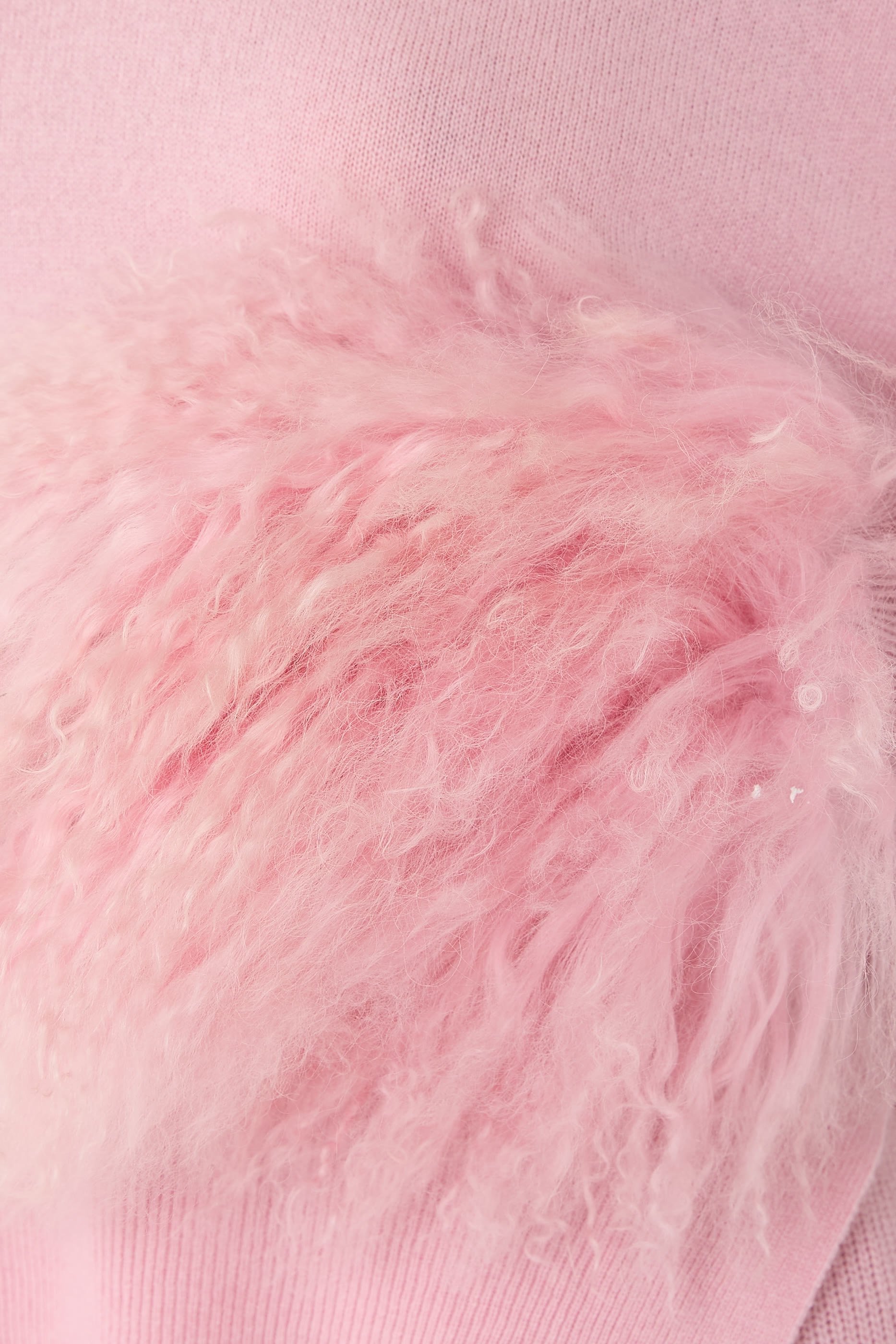 Shearling Cuff Round Neck Sweater