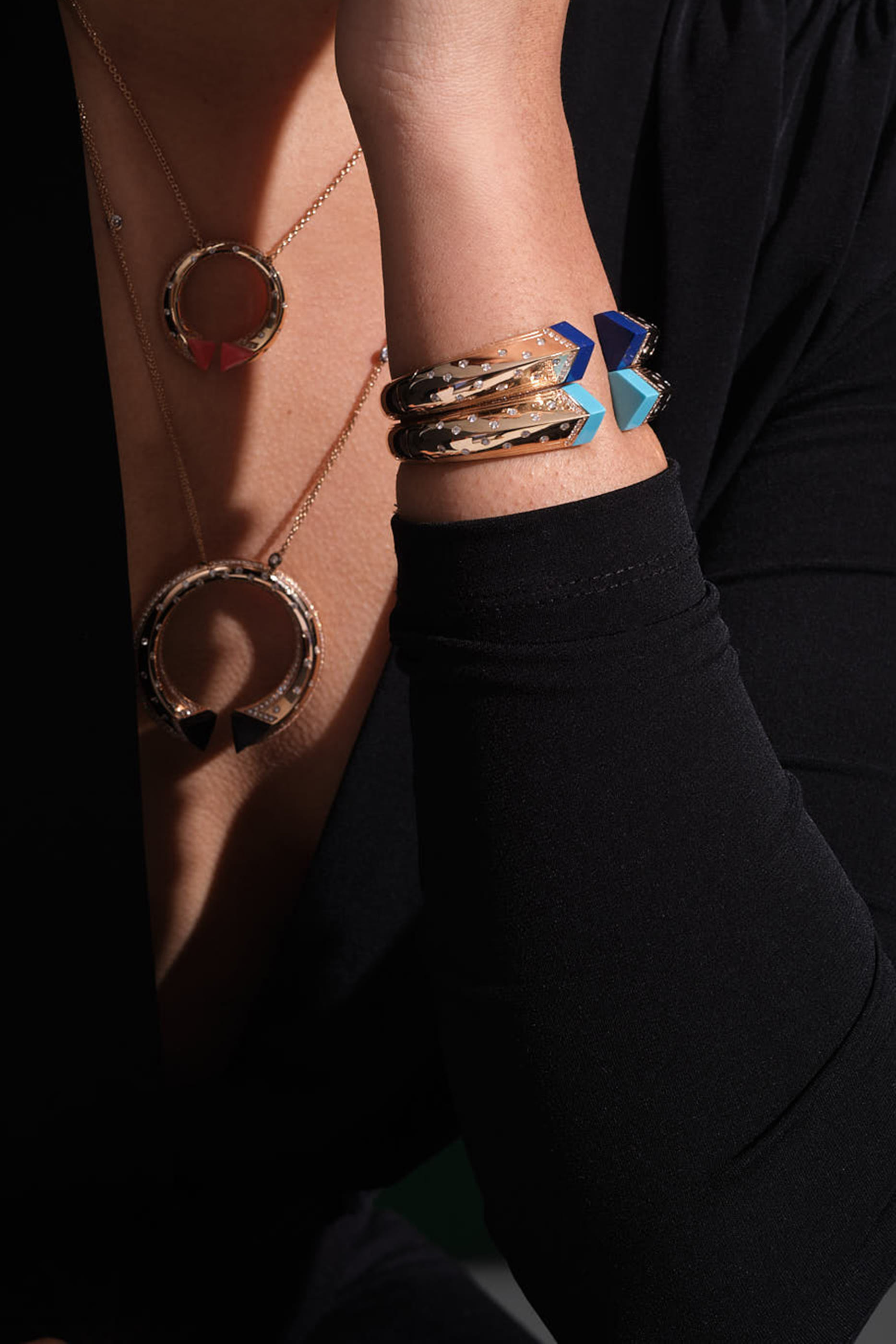 Balance Slim Bracelet, 18k Rose Gold with Turquoise Stone & Diamonds