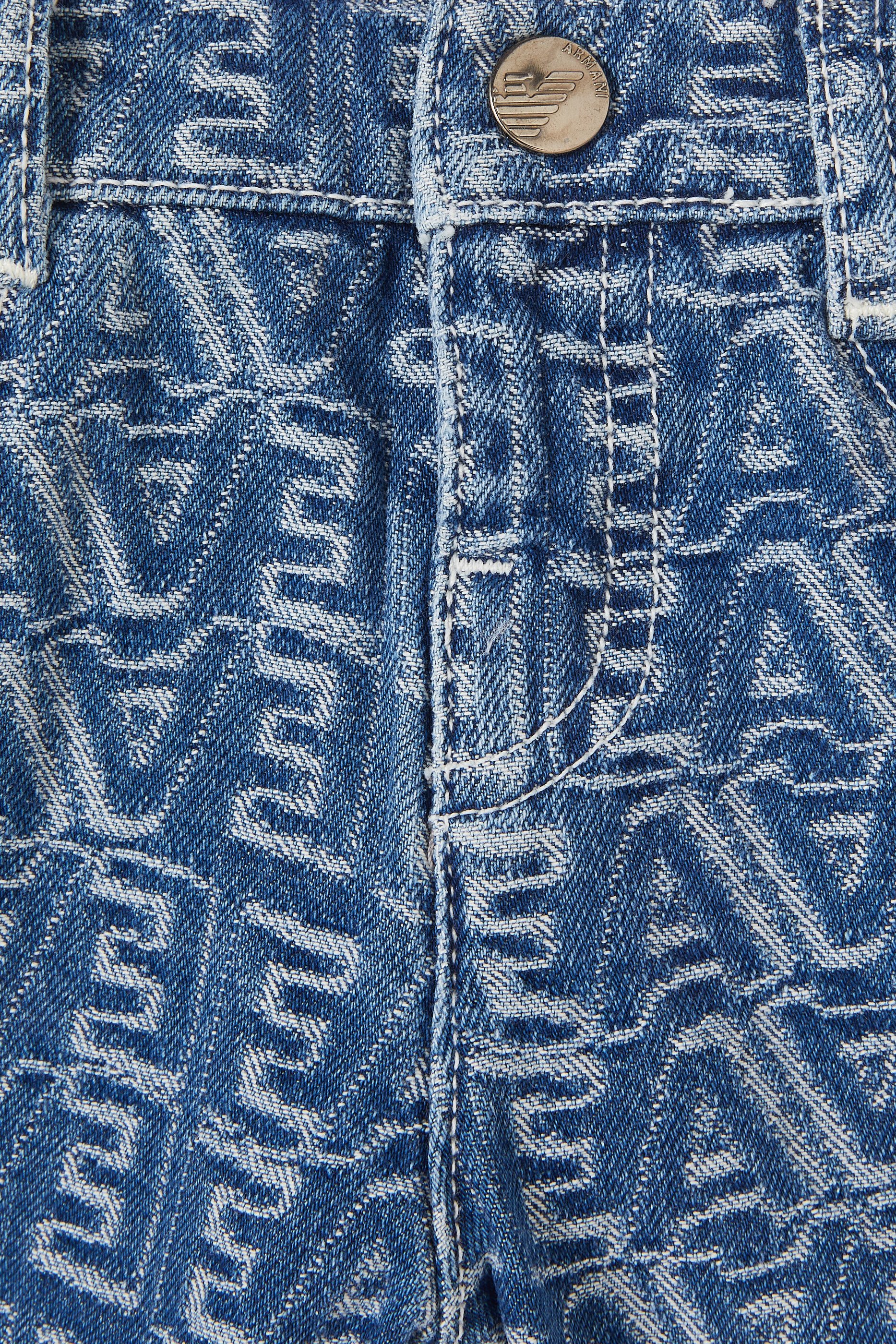 Kids All-Over Logo Lettering Denim Jacquard Shorts