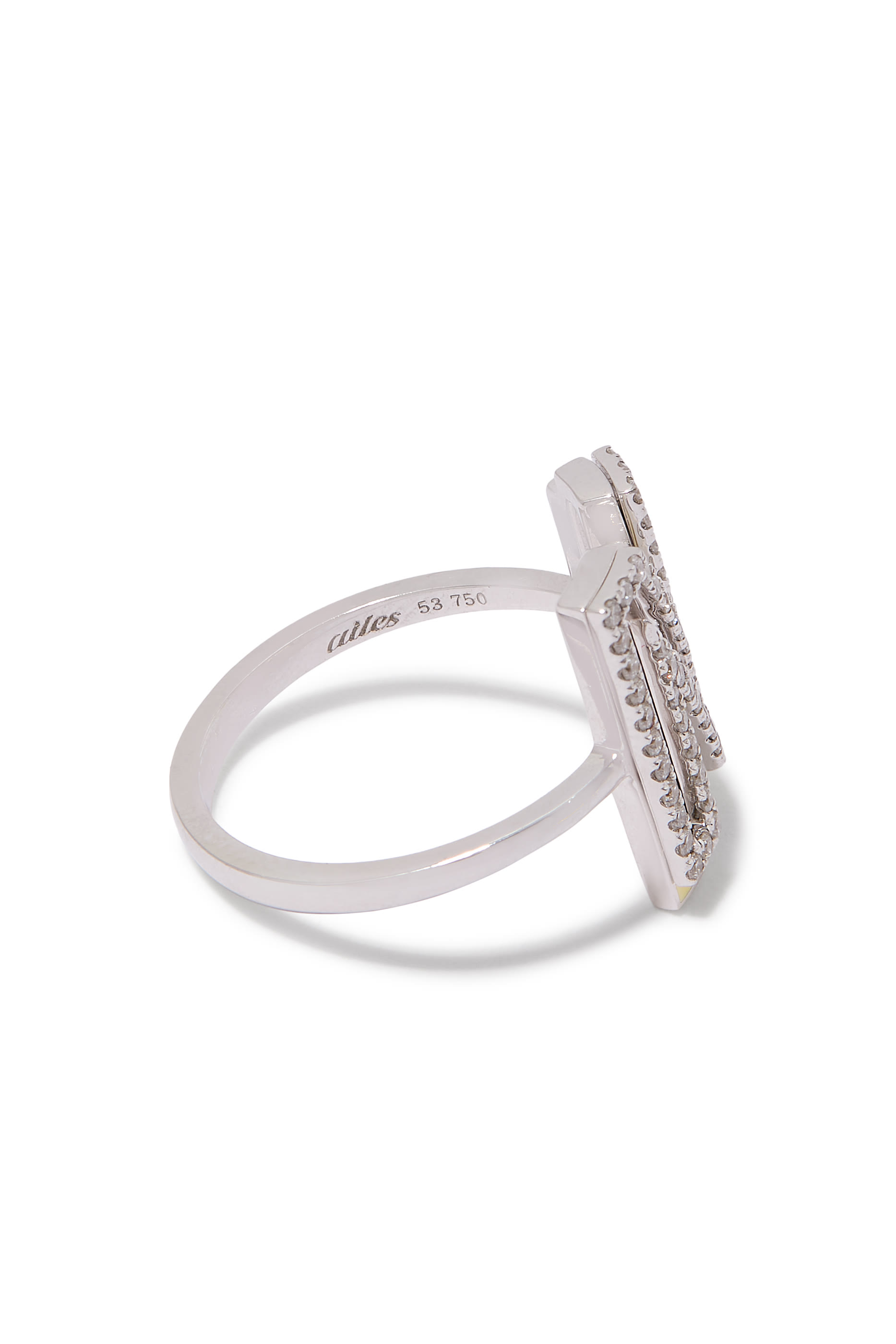 Letter N Cocktail Ring, 18k White Gold & Enamel, Diamonds