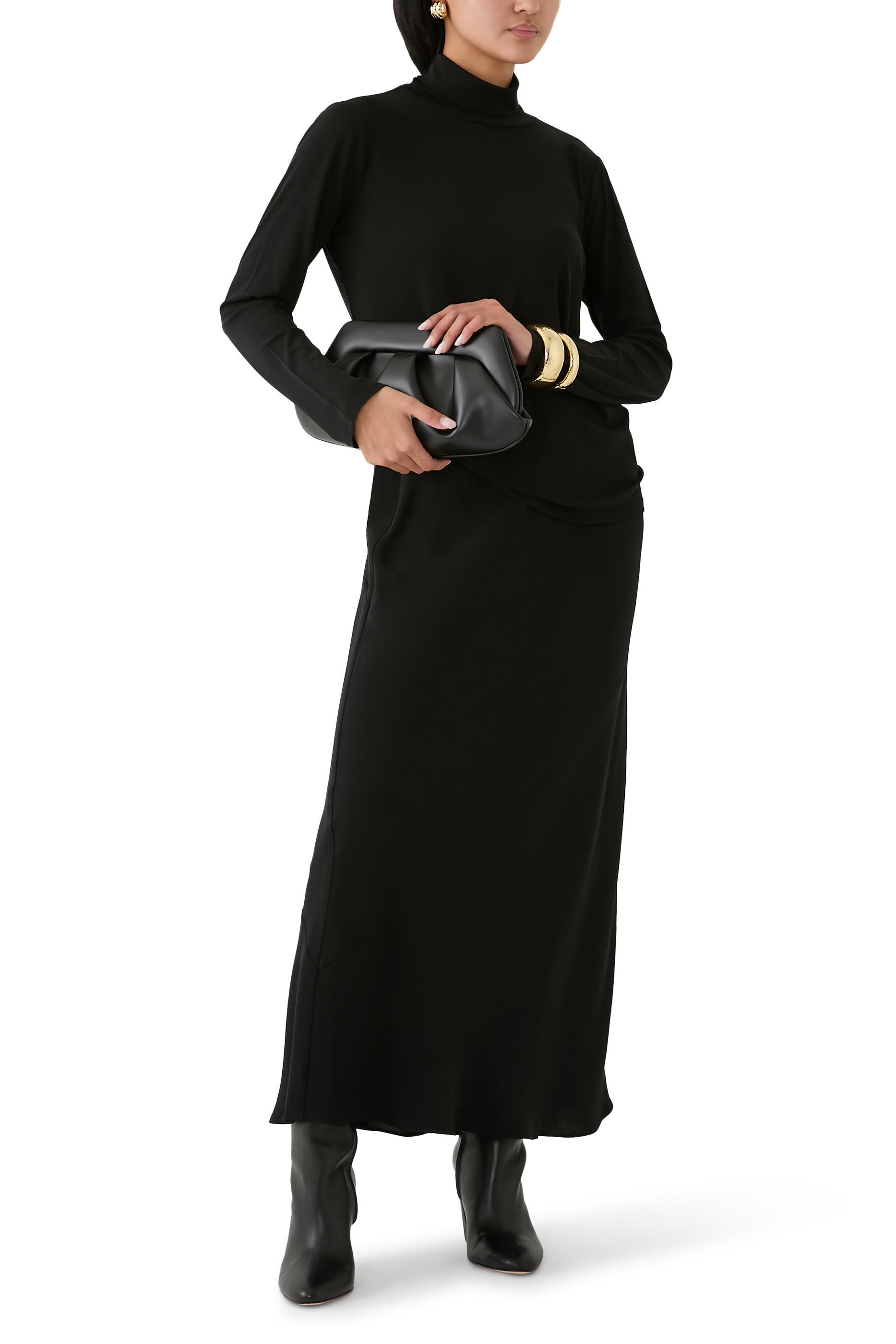 Stretch Silk Jersey Turtleneck Top