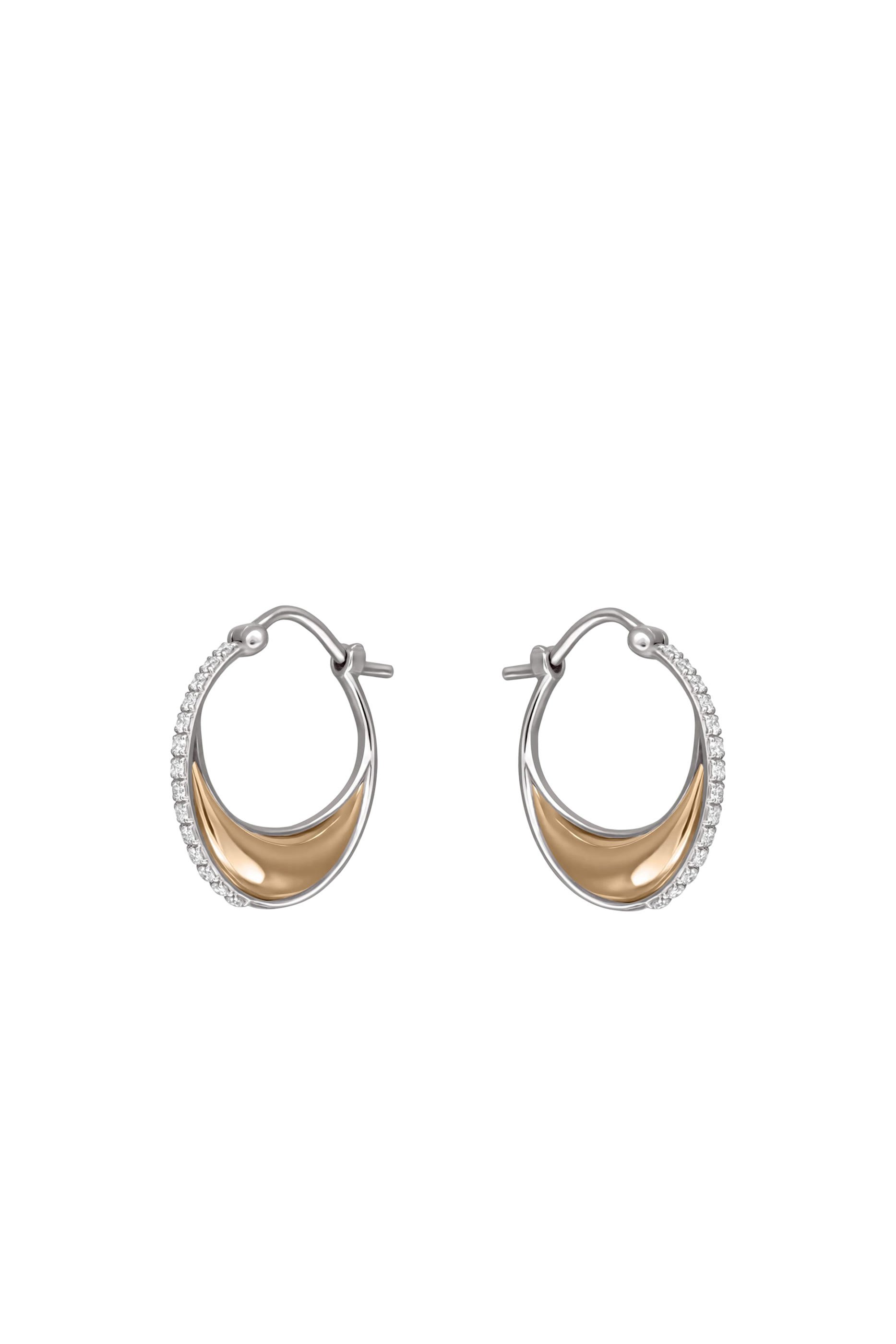 Bloop Moon Earrings, 18K Yellow Gold & White Diamonds