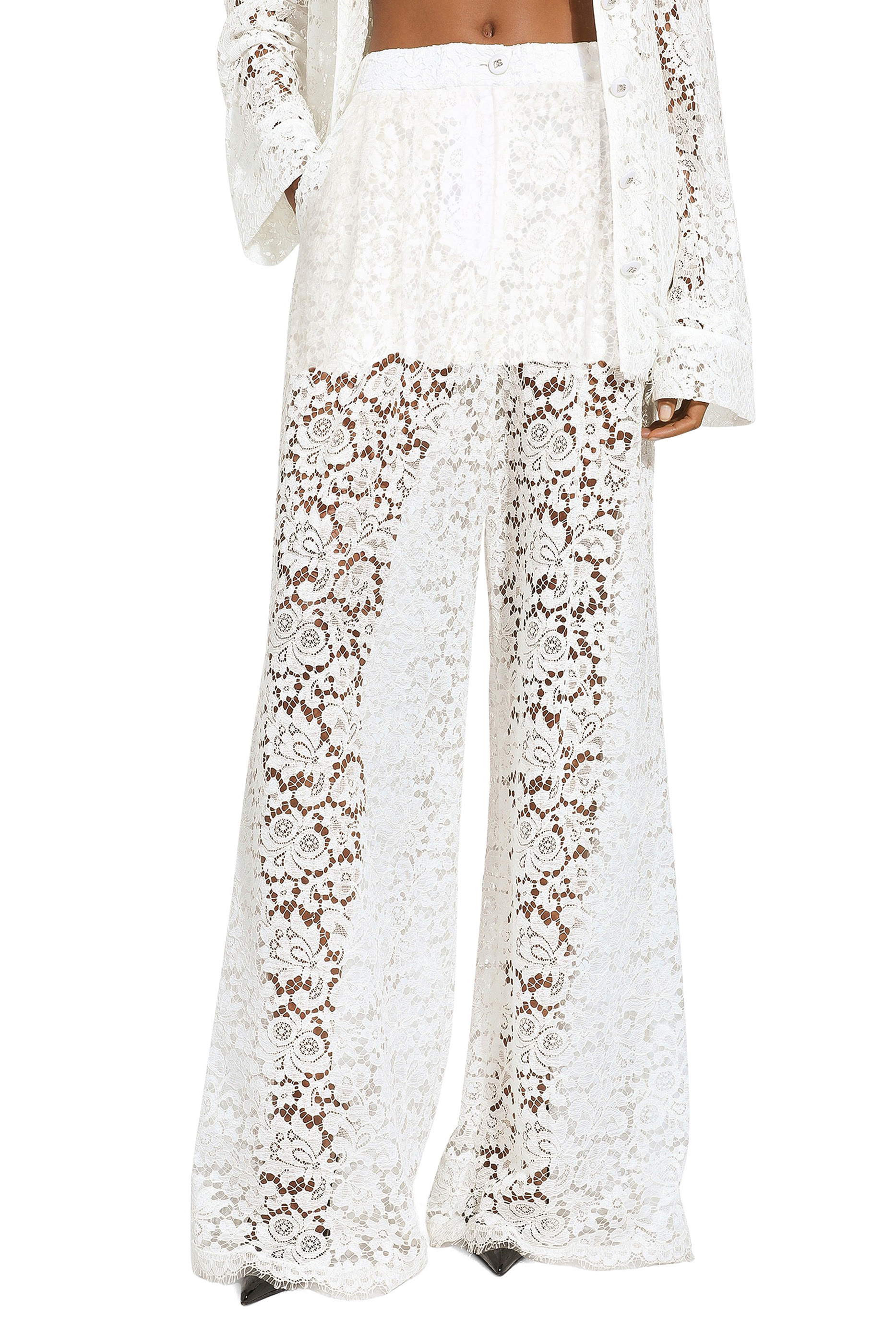 Flared Floral Cordonetto Lace Pants