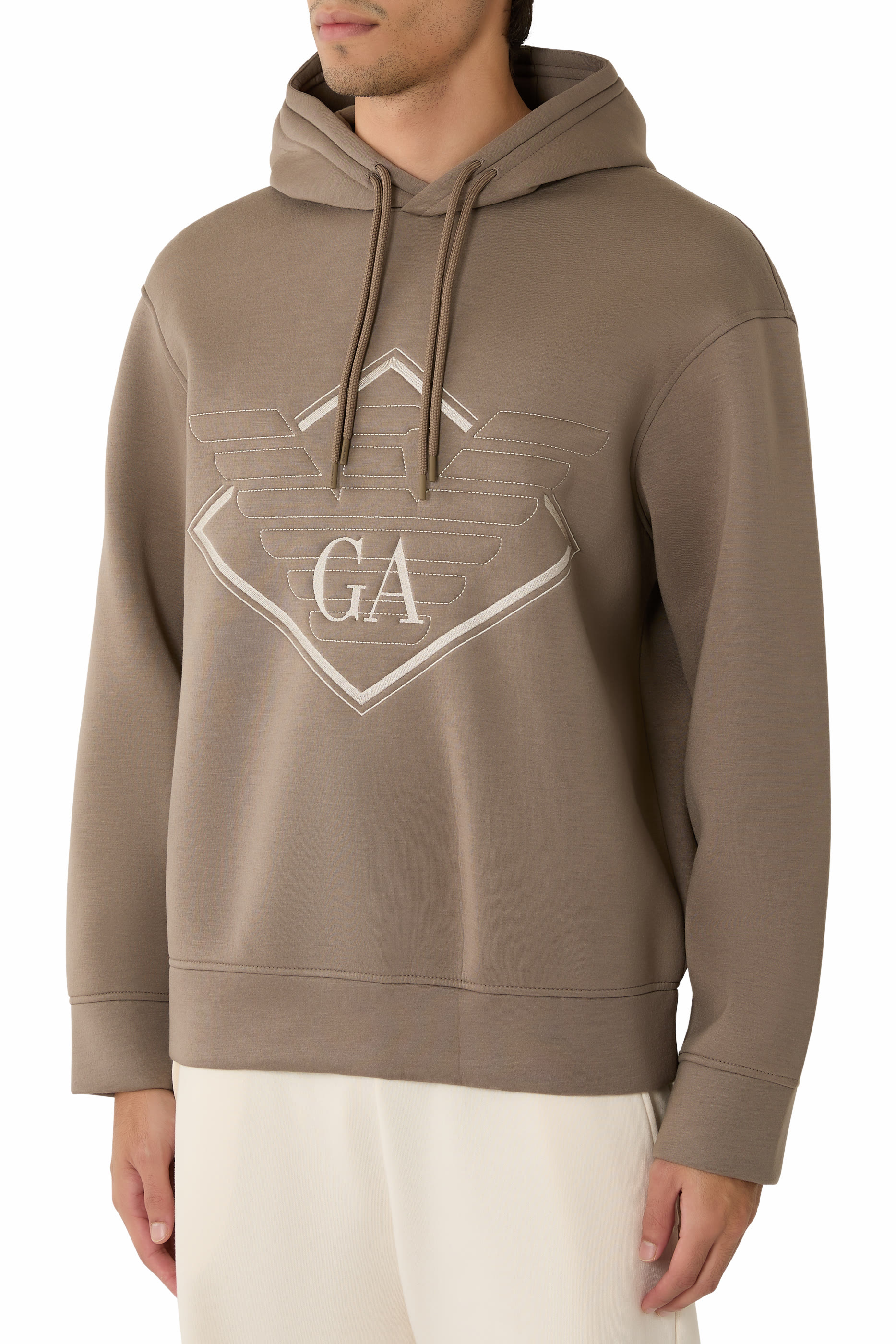 Oversized Eagle Logo Double-Jersey Hooded Sweatshirt