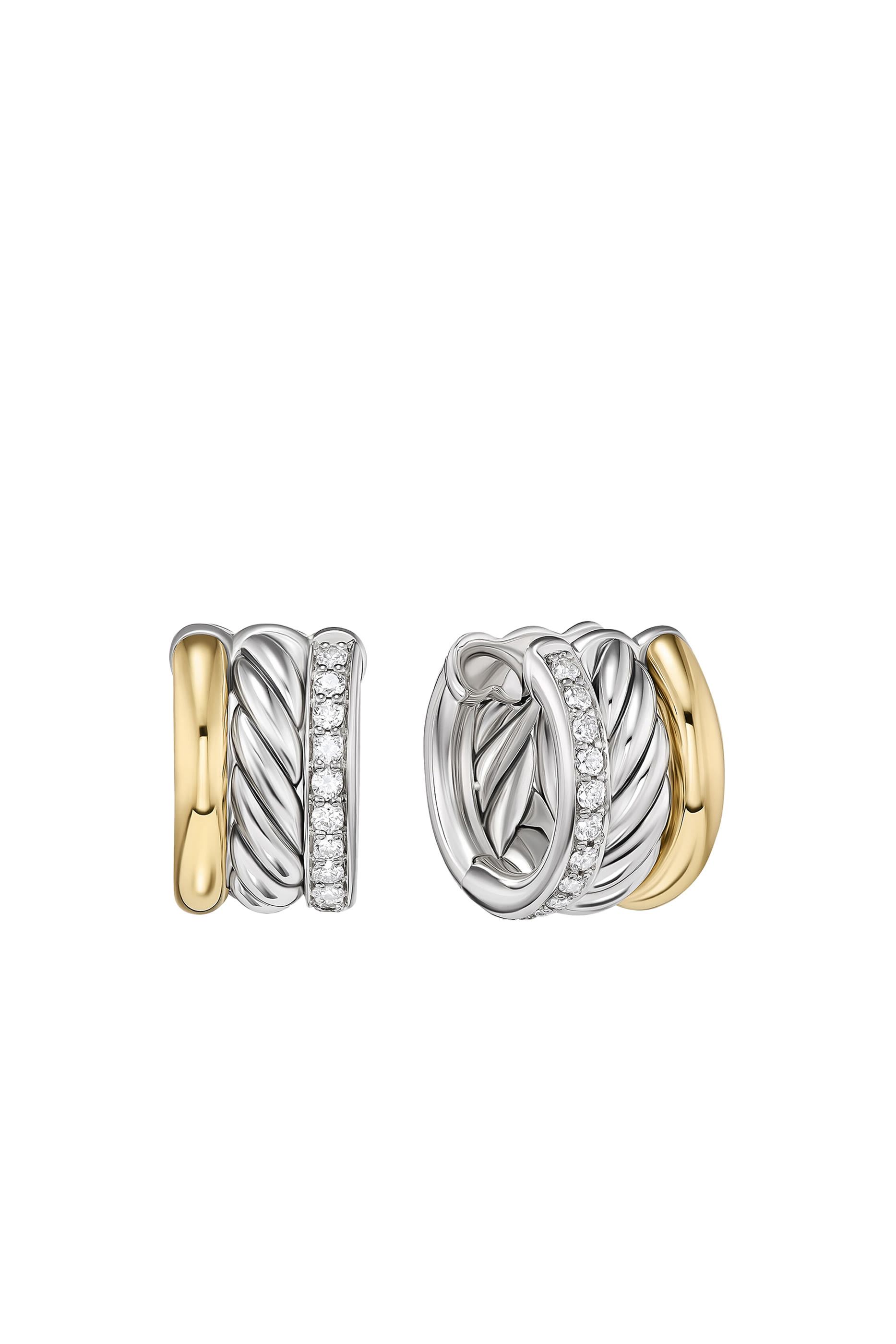 Mercer Pav&eacute; Huggie Earrings, 18k Yellow Gold with Sterling Silver & Diamonds