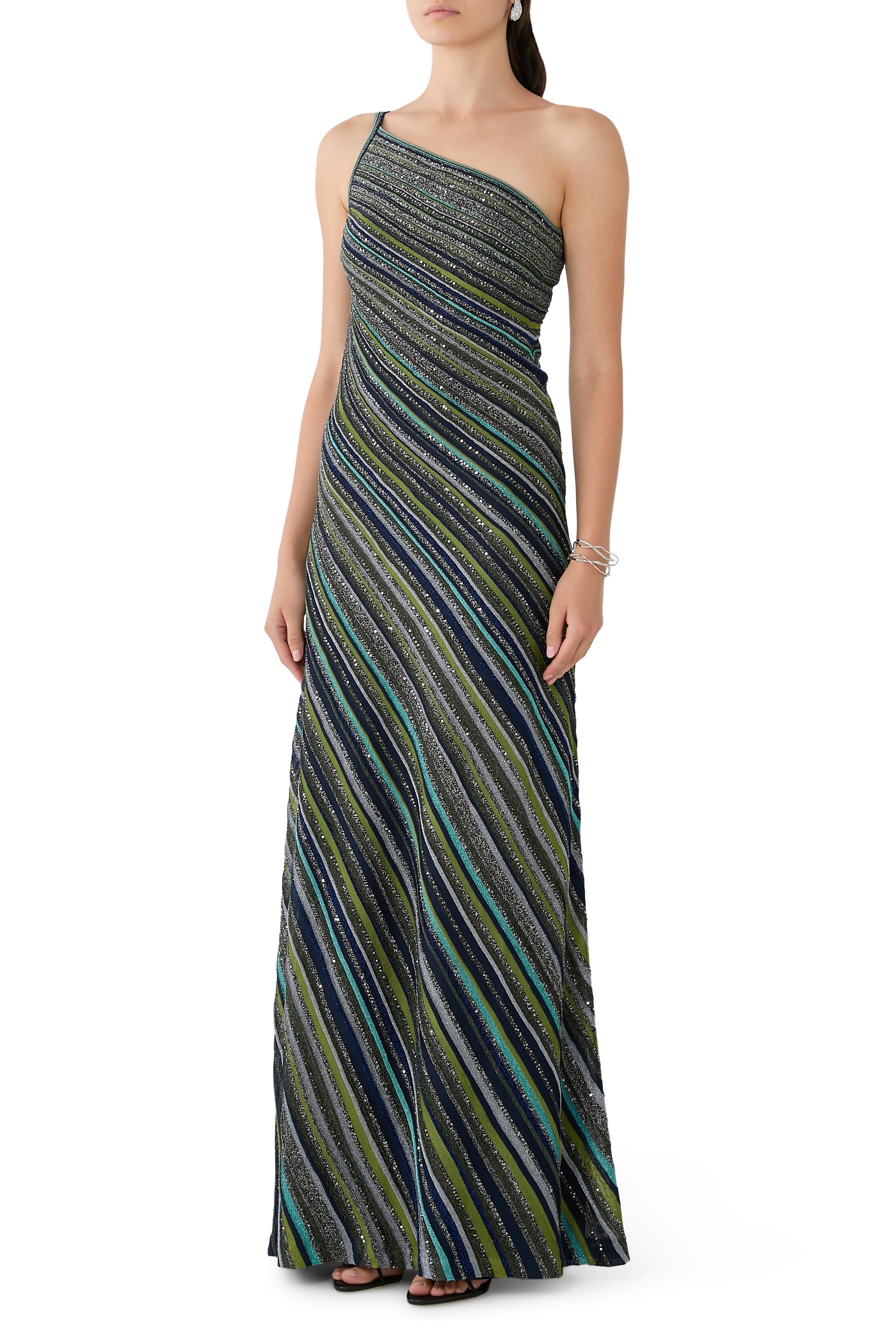 Partialized Sequined Knit Maxi Dress