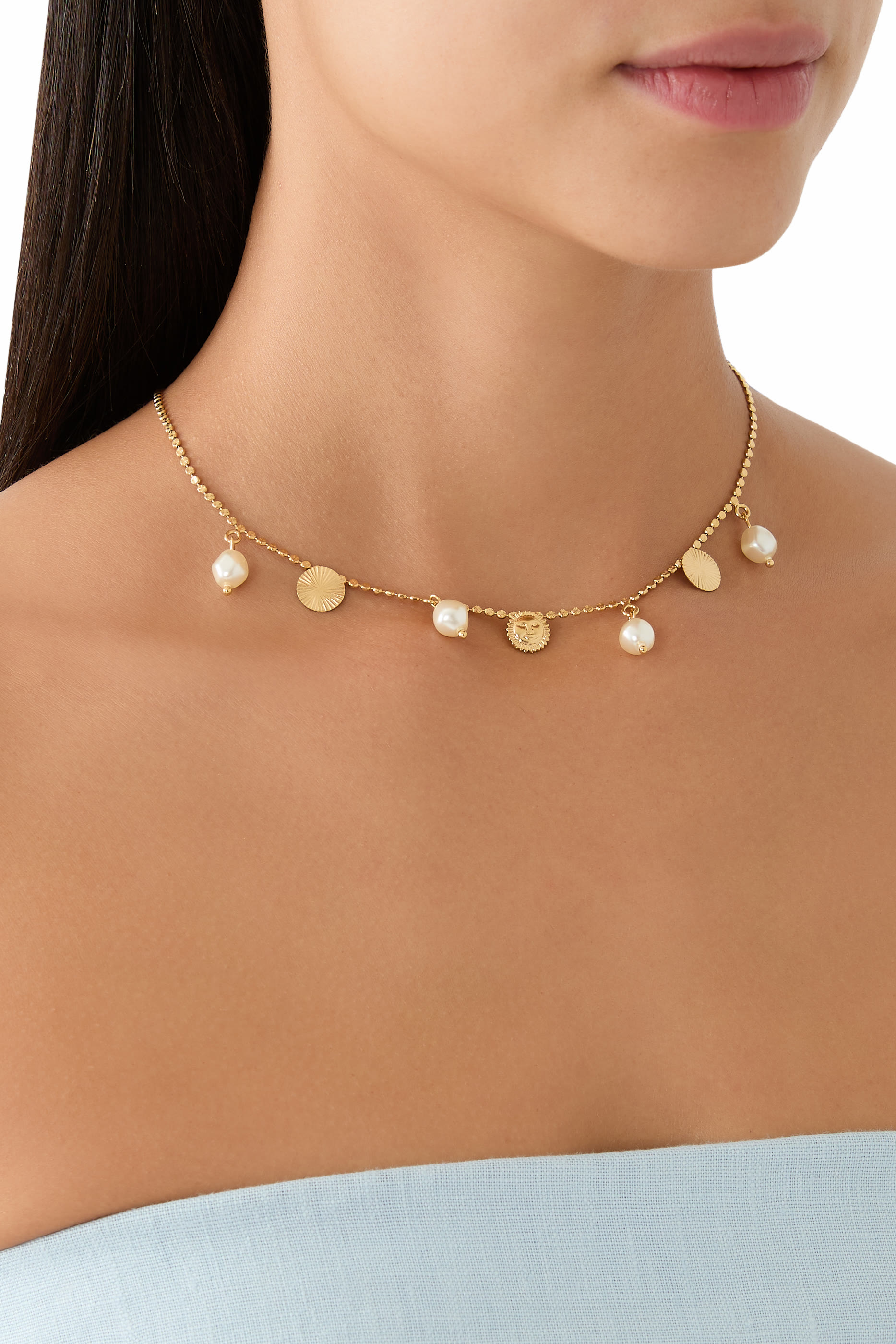  Apollo Multi Necklace, 18K Gold Plating & Pearls
