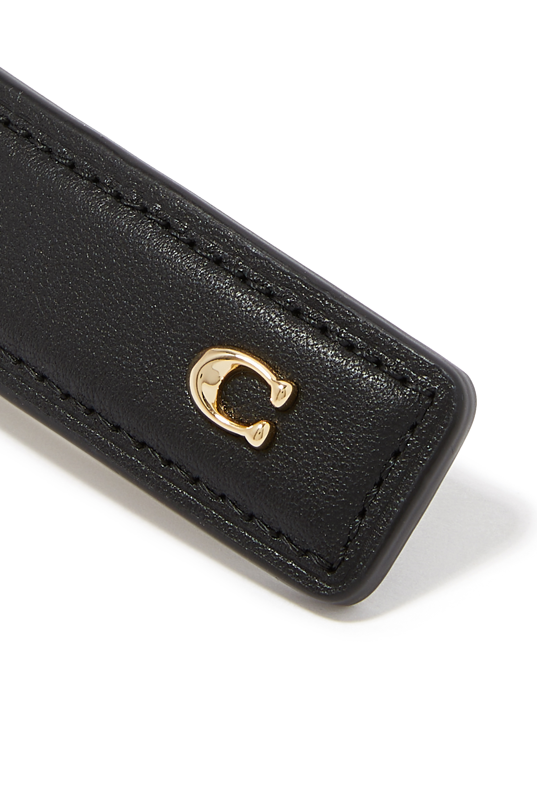 Signature Leather Barrette, Leather & Plated Brass, Resin, Cubic Zirconia