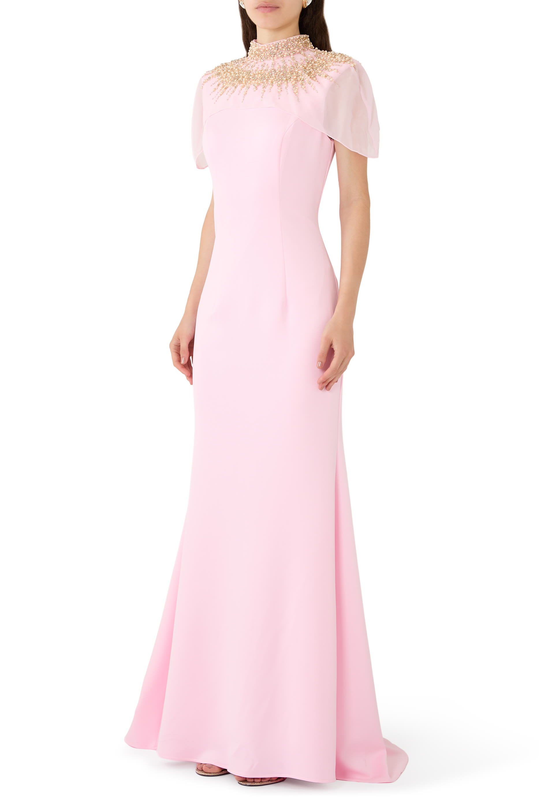 Crystal Collar Crepe Gown