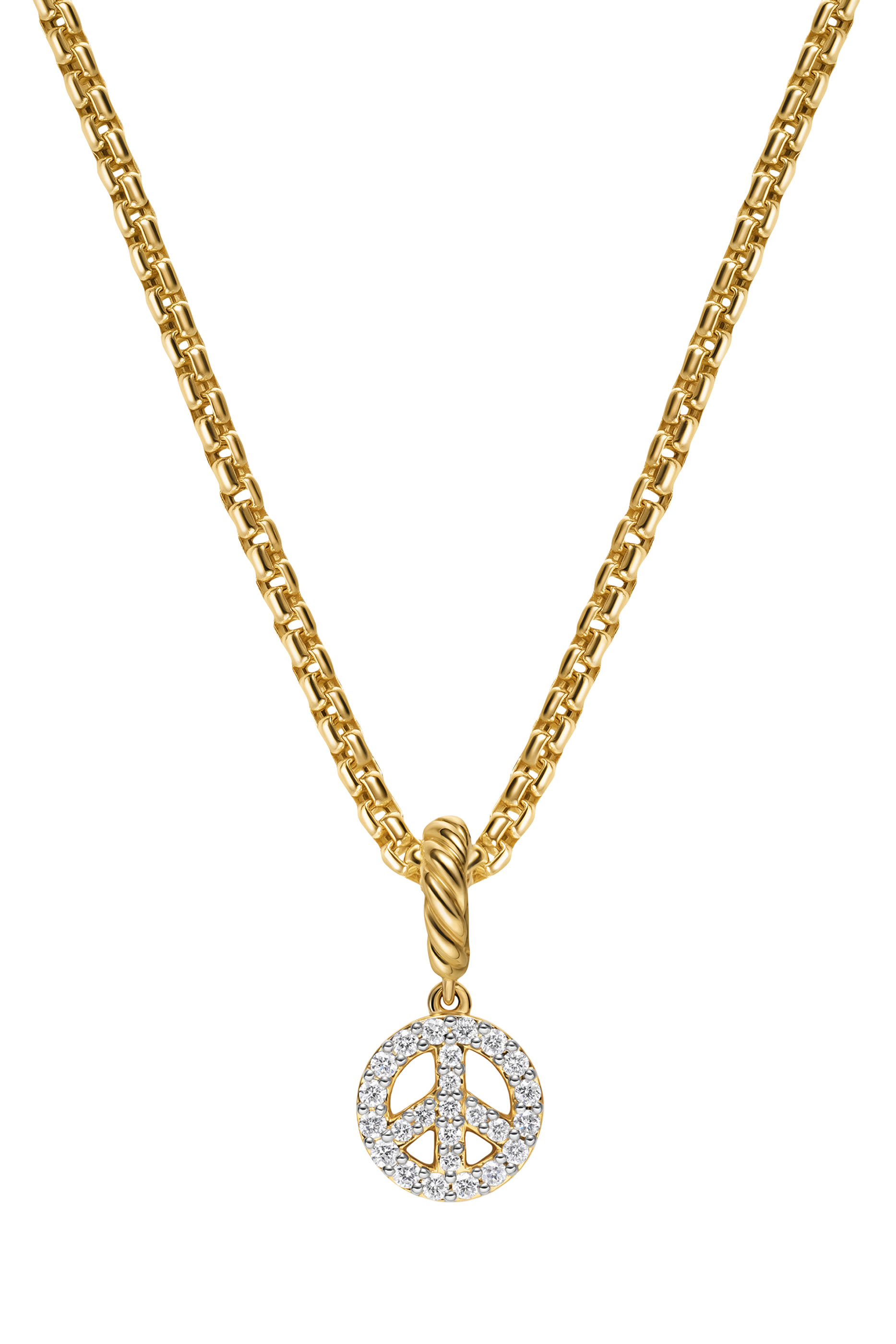 Micro Pavé Peace Sign Amulet, 18k Yellow Gold & Diamonds