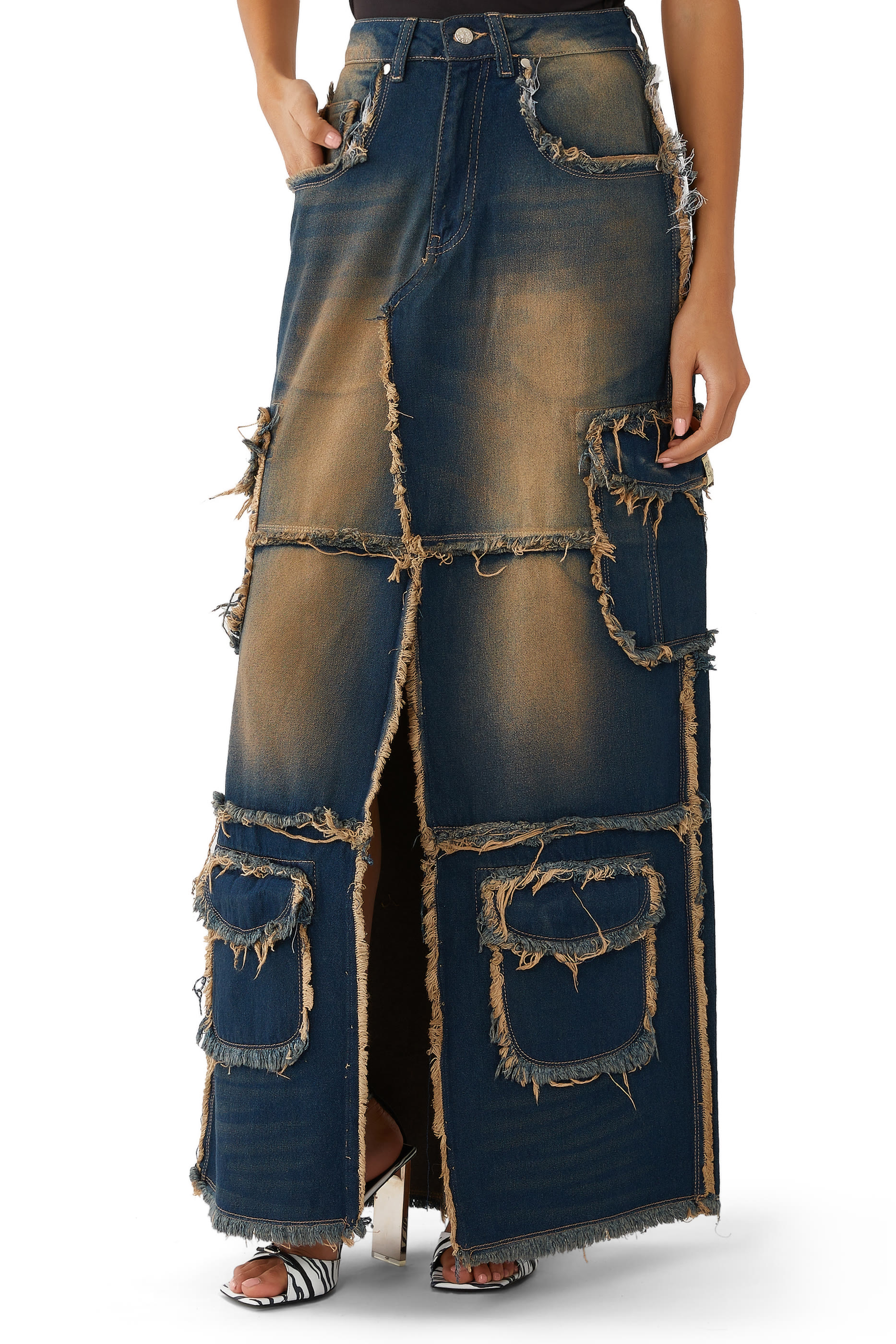 Denim Skirt With Frayed Edges