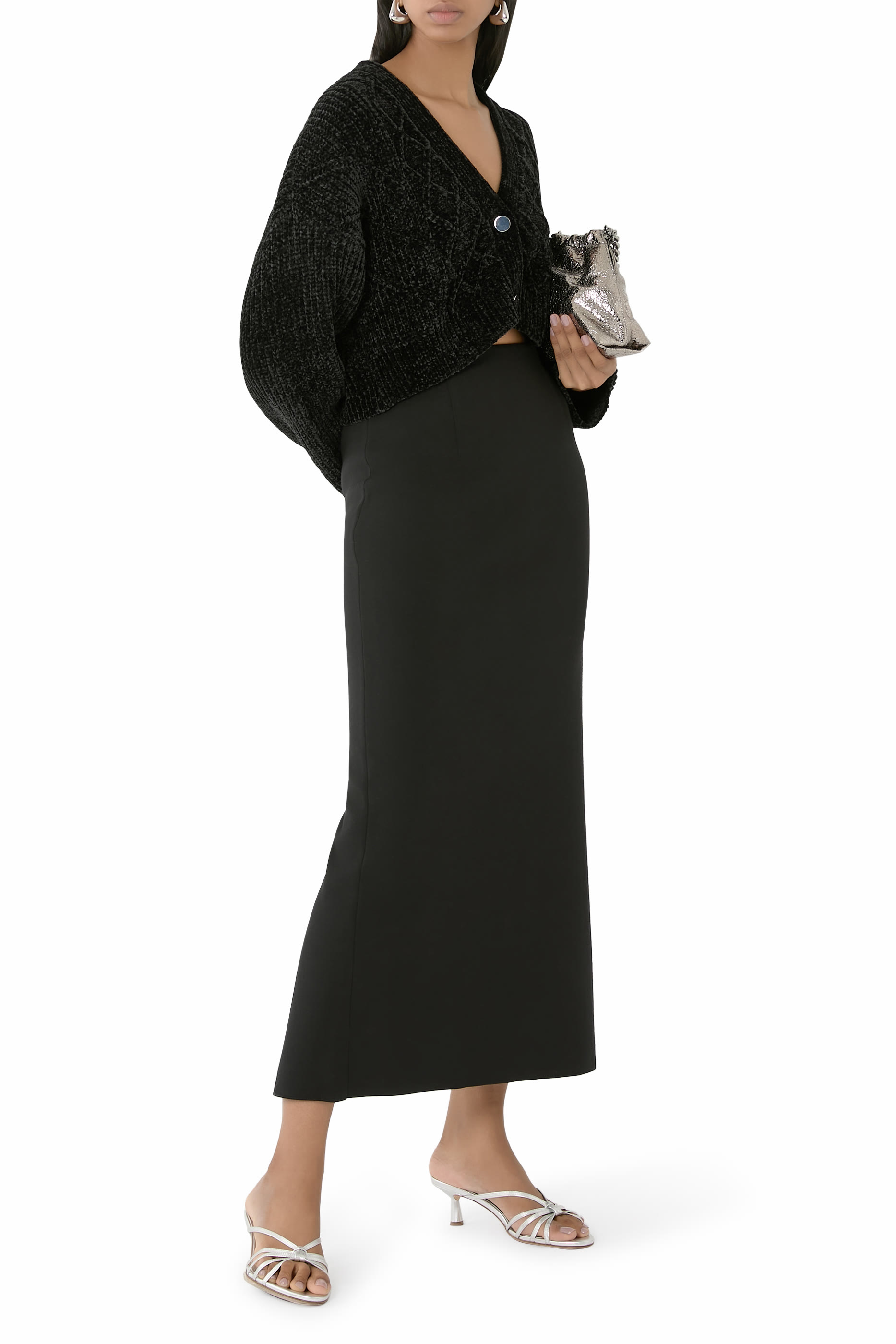 Cropped Ribbed Button Closure Cardigan