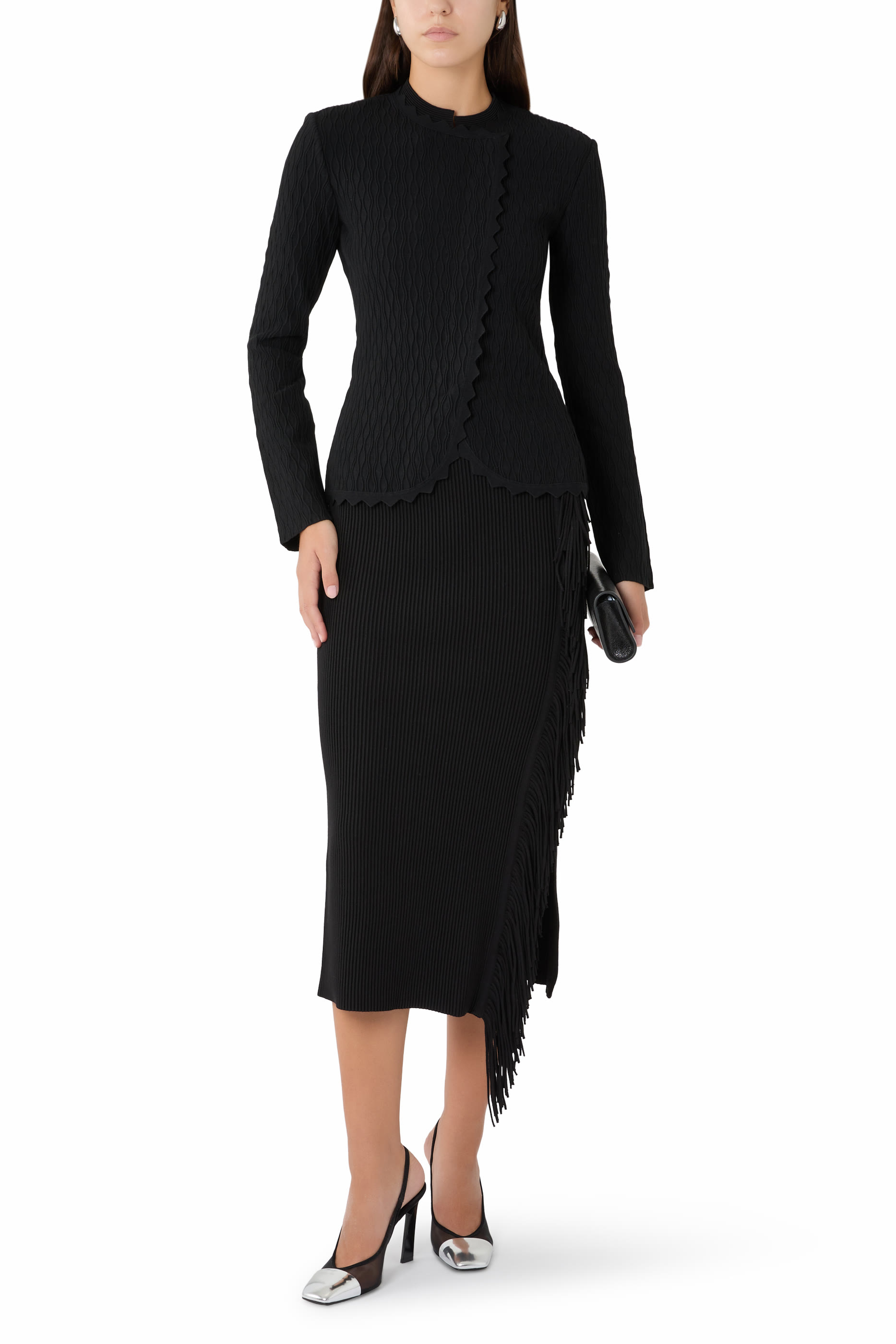 Wavy Texture and Scalloped Edges Blazer