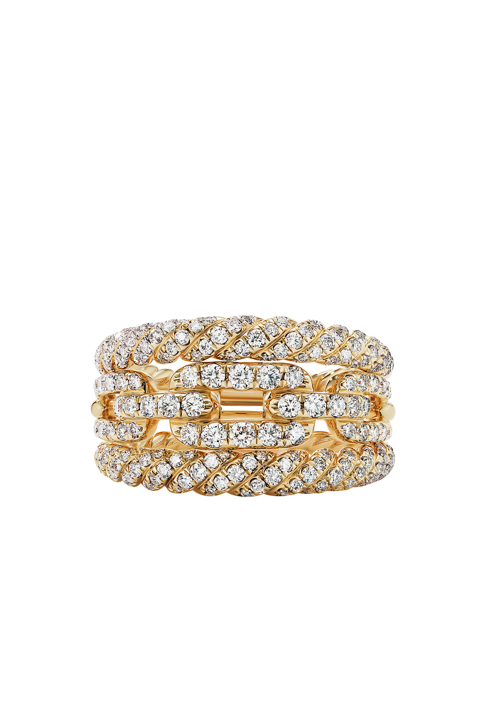 Stax Three Row Full Pavé Ring, 18k Yellow Gold & Diamonds 