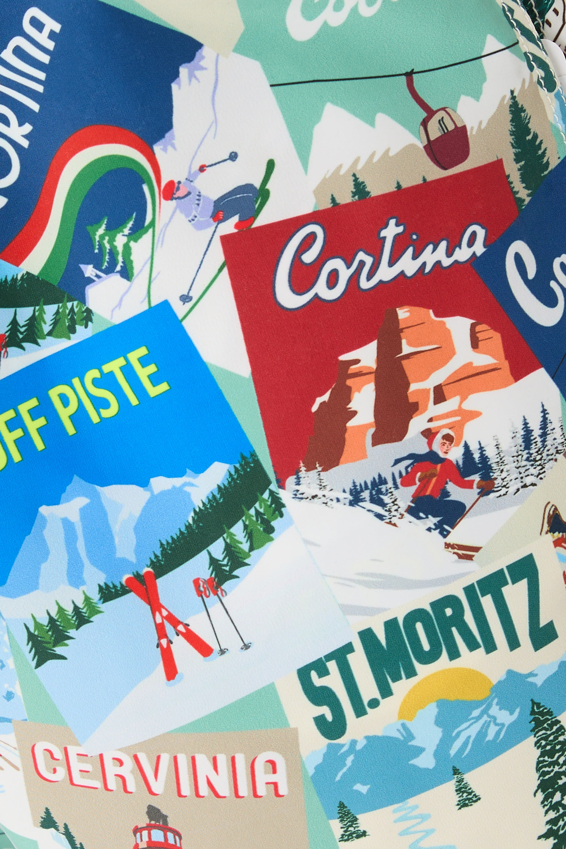 Mid-Length Gustavia Swim Shorts with Postcards Print 