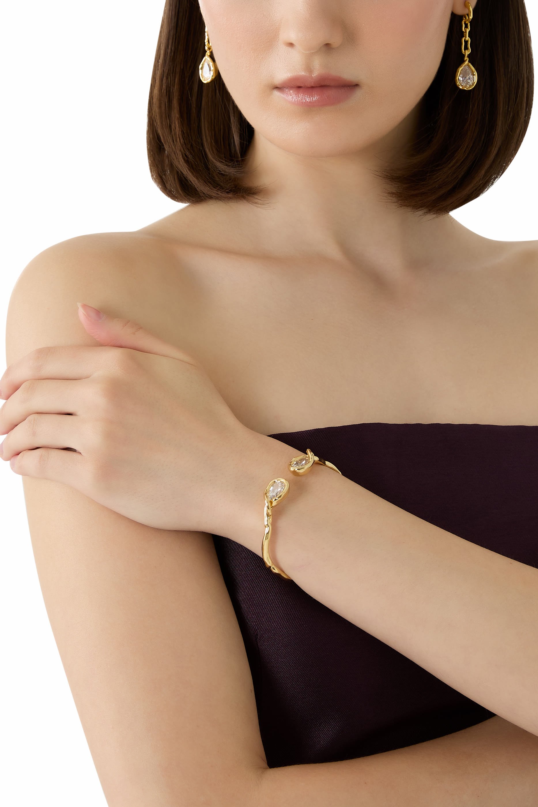Asterales Floating Cuff Bracelet, 14k Gold Plated Brass & Cubic Zirconia
