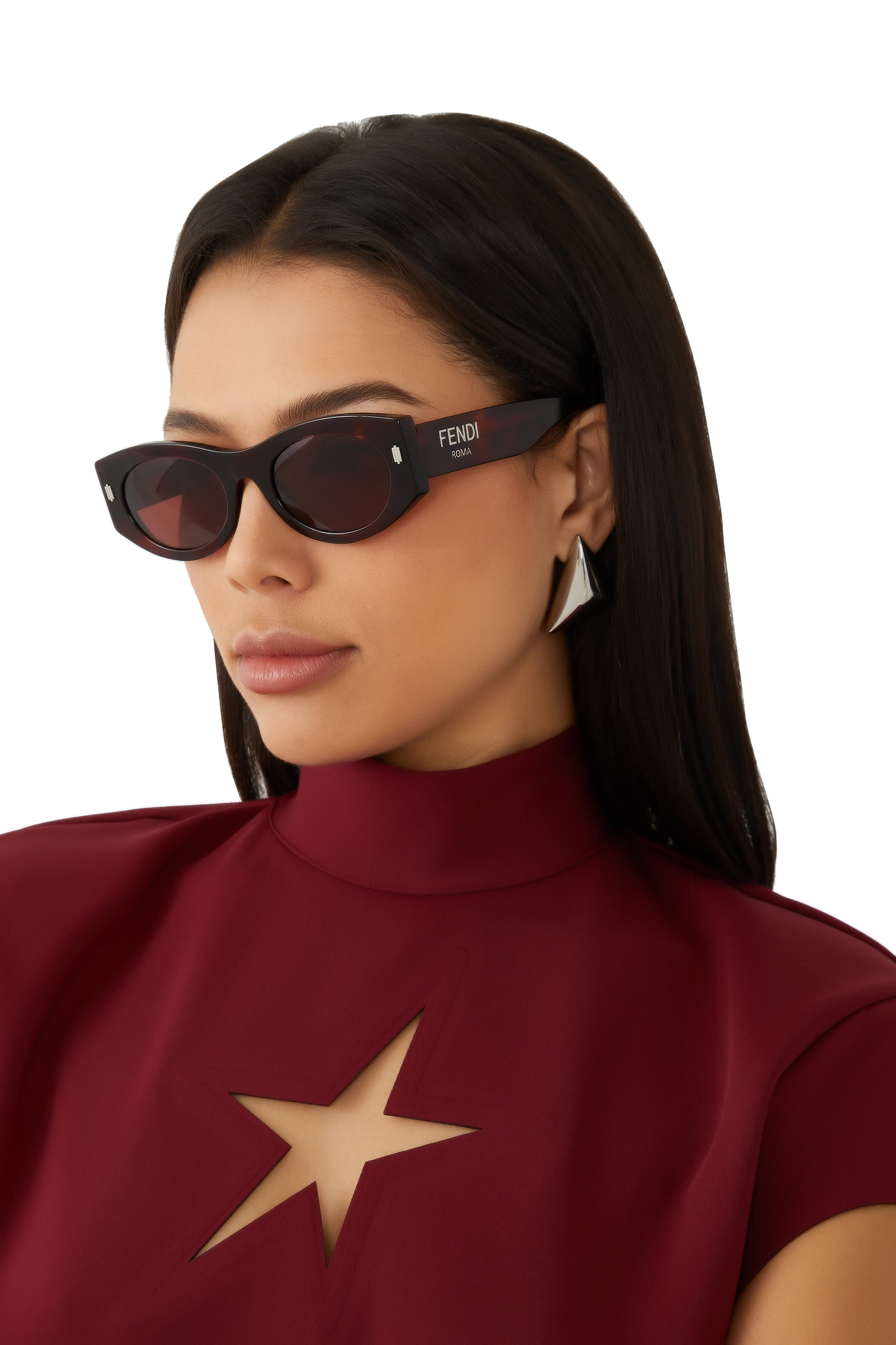 Fendi Roma Red Havana Oval Sunglasses