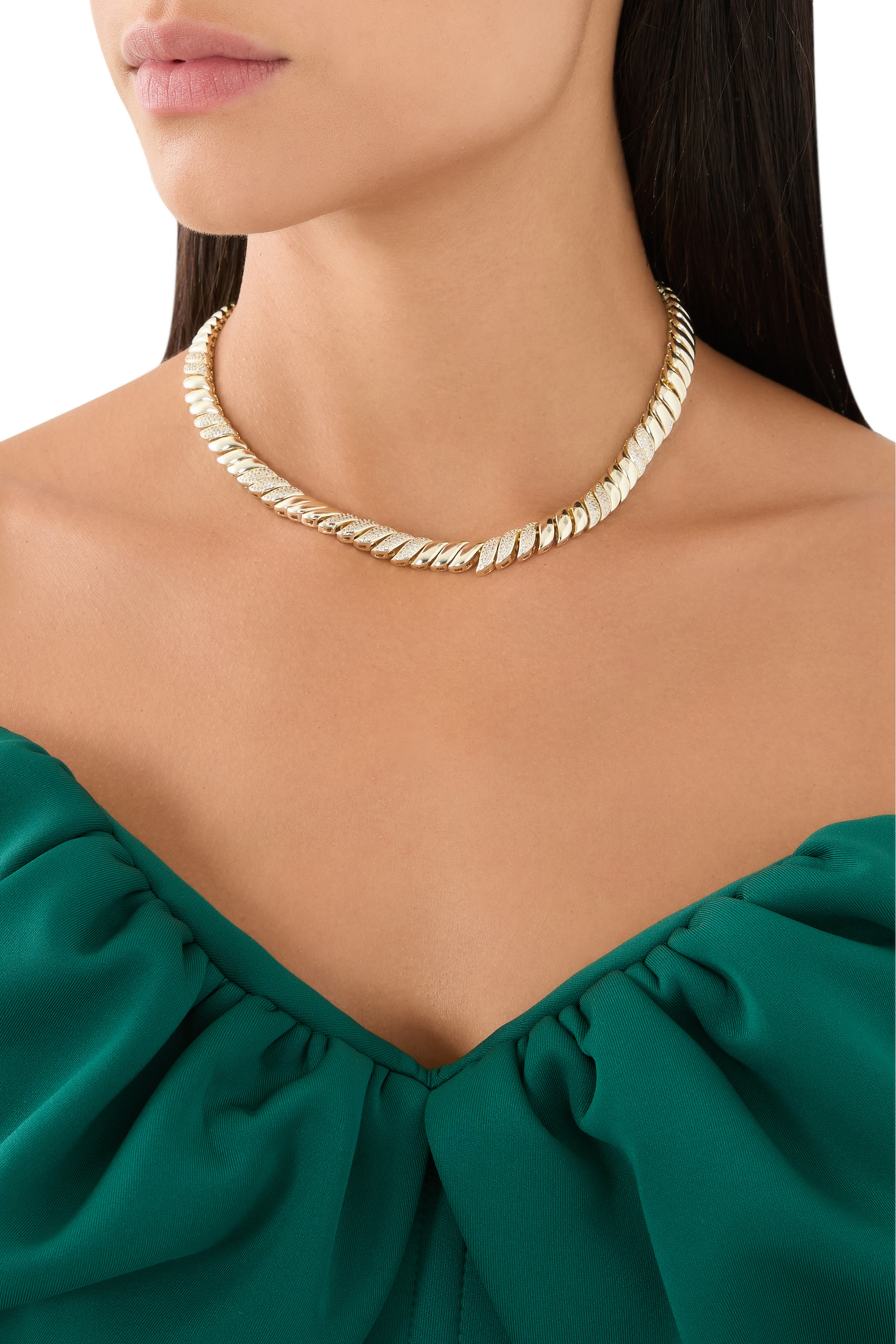 Pave Cubic Zirconia Stations Estate Link Necklace